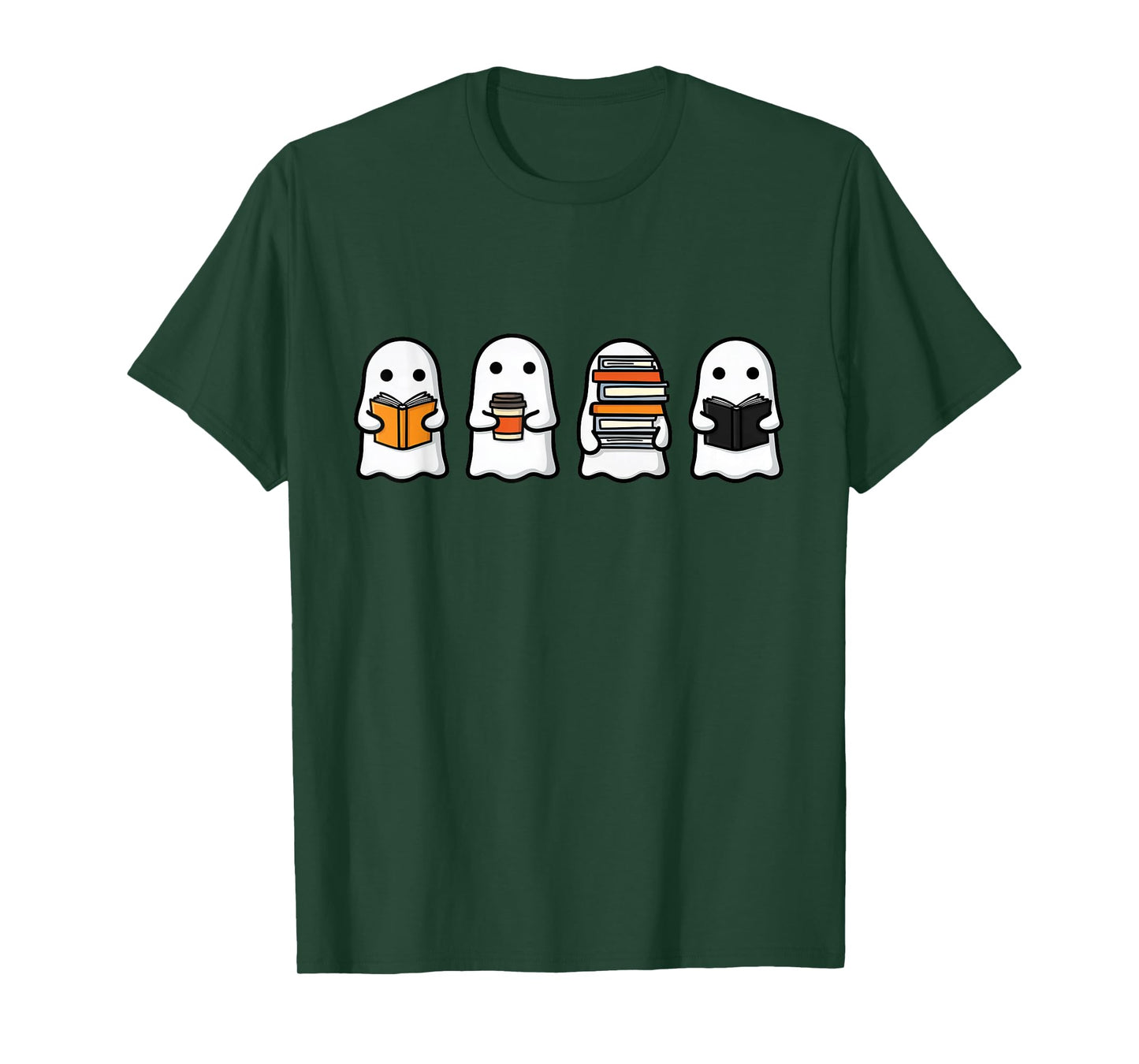 Cute Ghost Halloween Teacher Reading Books School Librarian T-Shirt