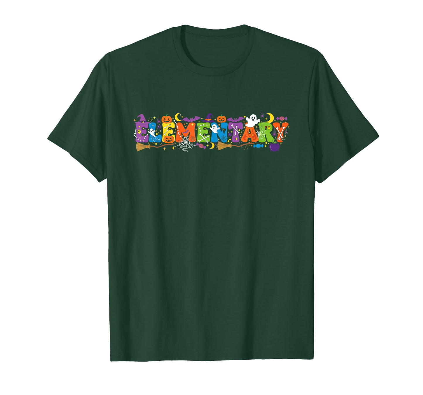 Elementary Pumpkin Ghost Skeleton Halloween Kids Mens Womens T-Shirt