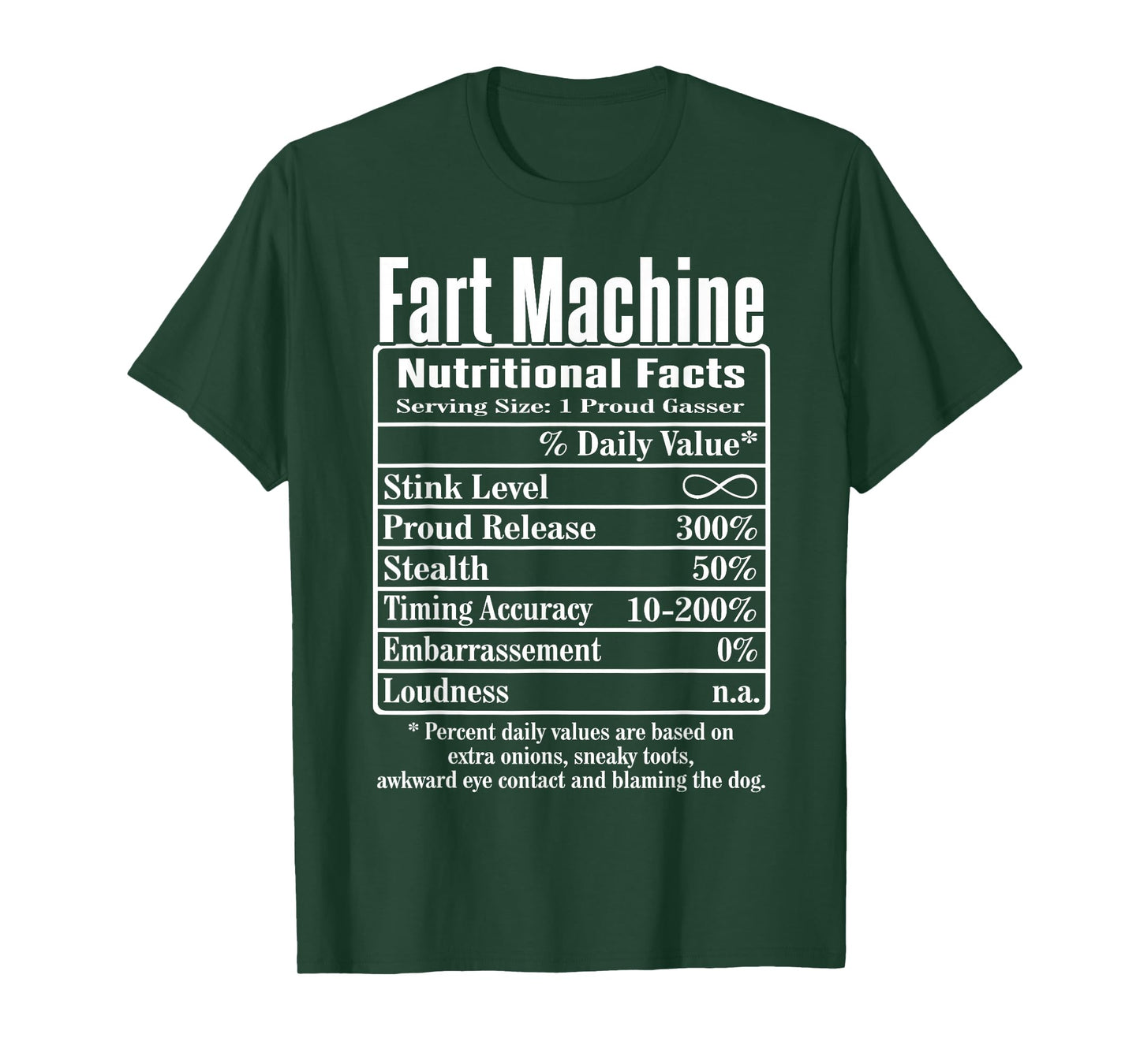 Nutrion Facts Fart Machine Dad Jokes Funny Farting Humor T-Shirt