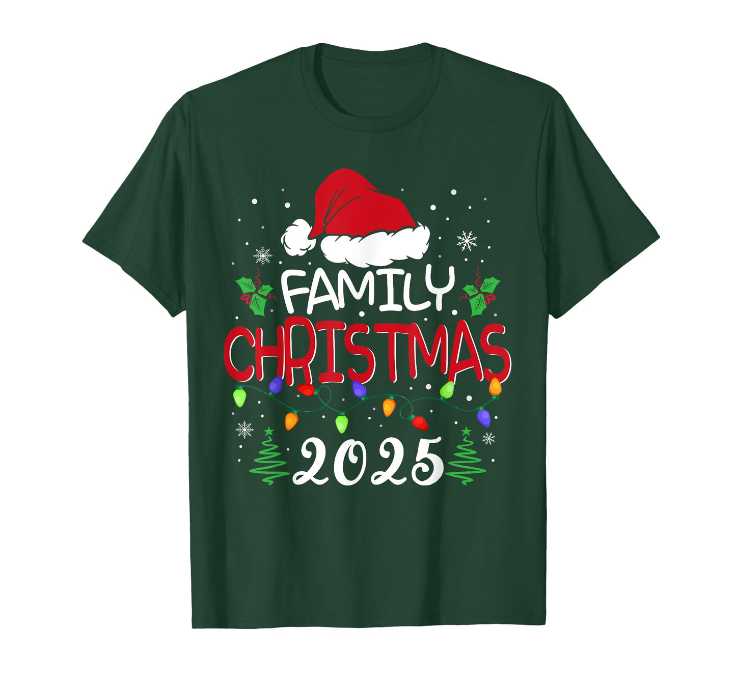 Family Christmas 2025 Xmas Lights Santa Hat Pajamas Holiday T-Shirt