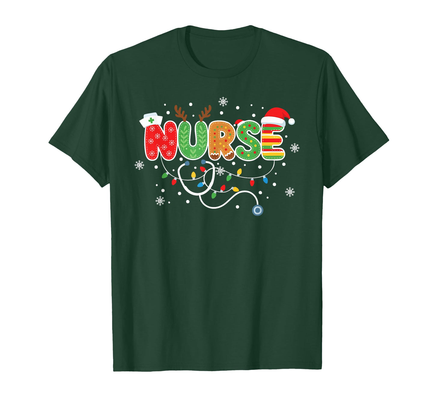 Stethoscope Santa Hat Reindeer Xmas Christmas Nurse T-Shirt