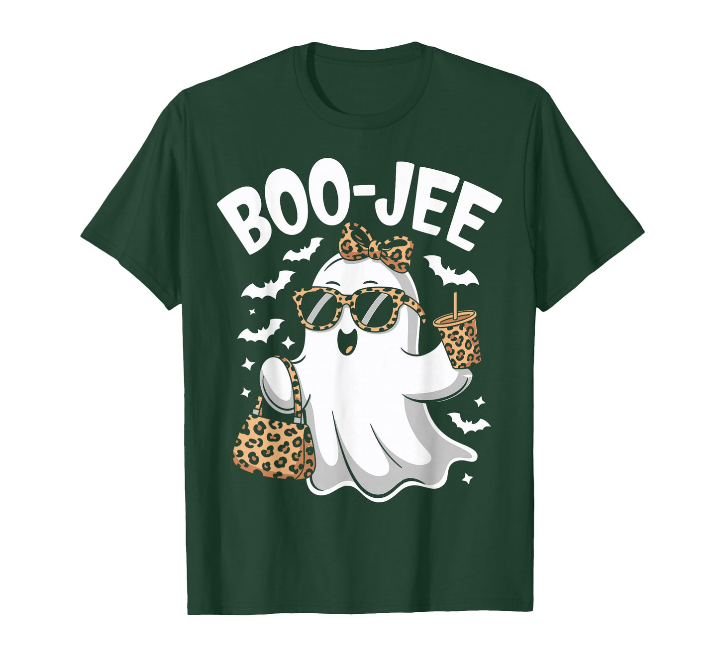 Coquette Leopard Ghost Coffee Boo-JEE Halloween Boujee Ghost T-Shirt