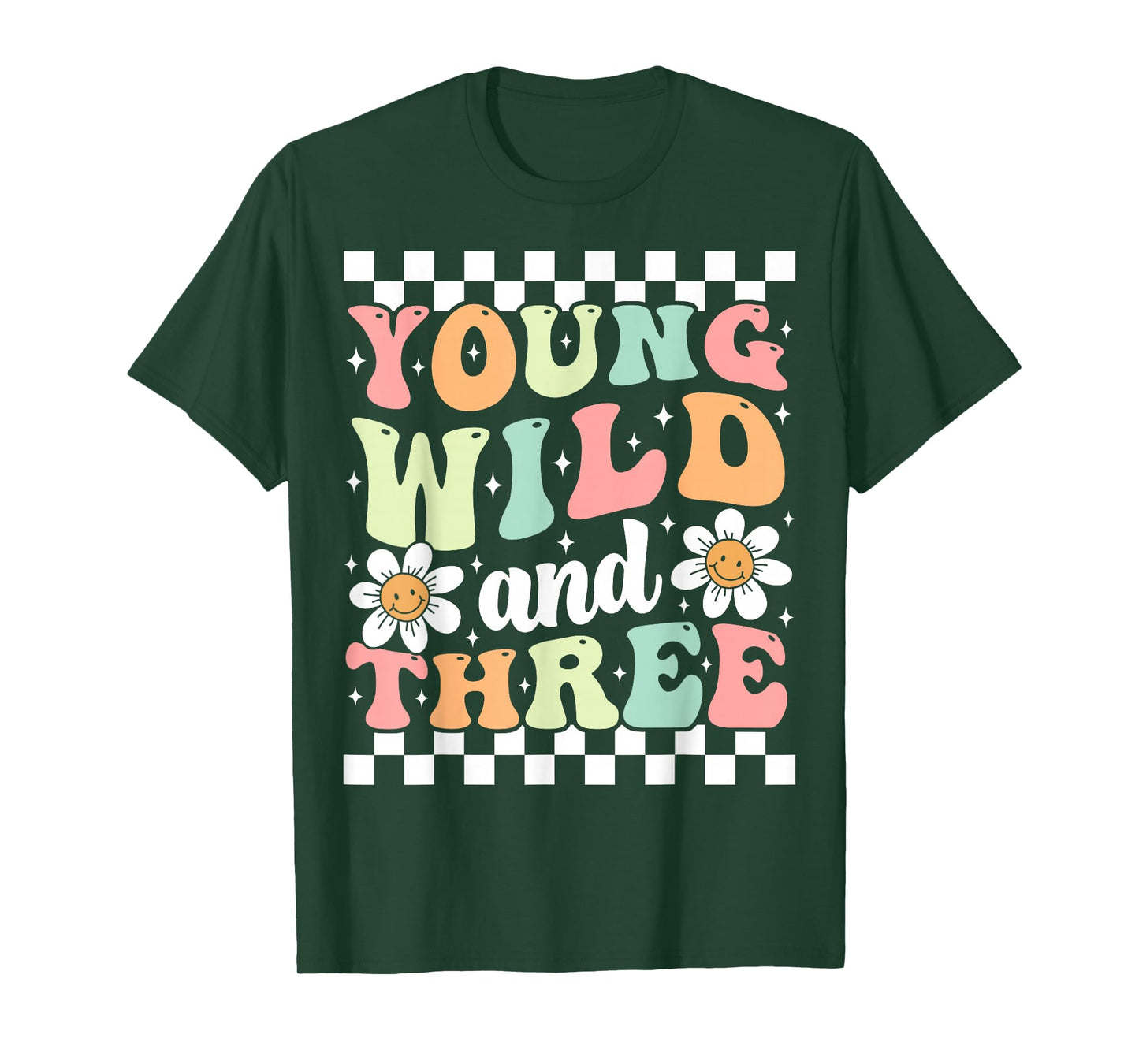 Young Wild And Three Cute Daisy Groovy 3rd Birthday Party T-Shirt