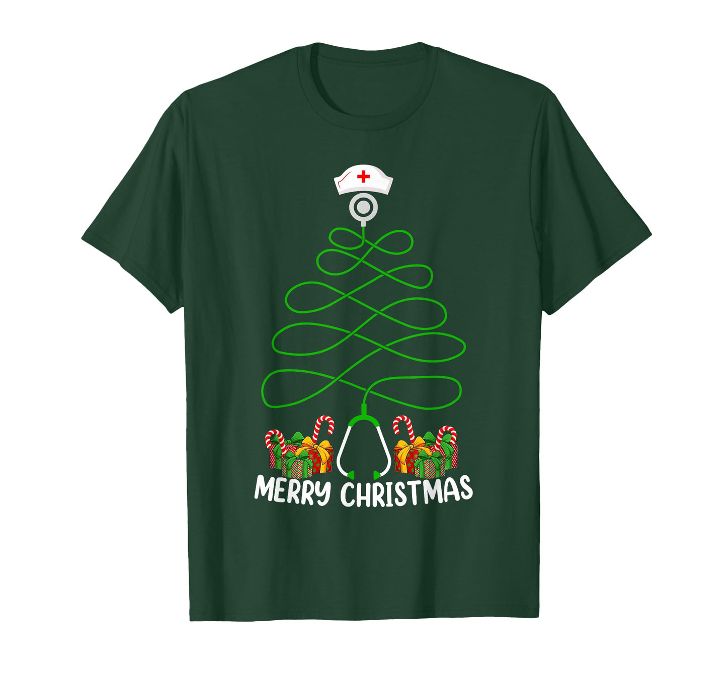 Nursing Girl Women Funny Stethoscope Nurse Christmas Tree T-Shirt