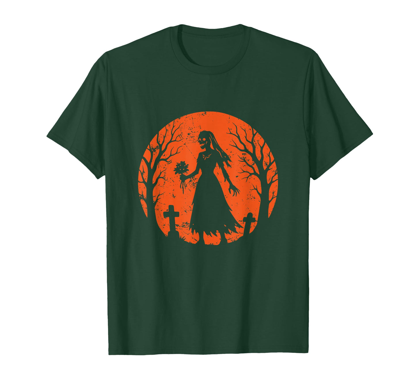 Skeleton Bride Cemetery Halloween Moon T-Shirt