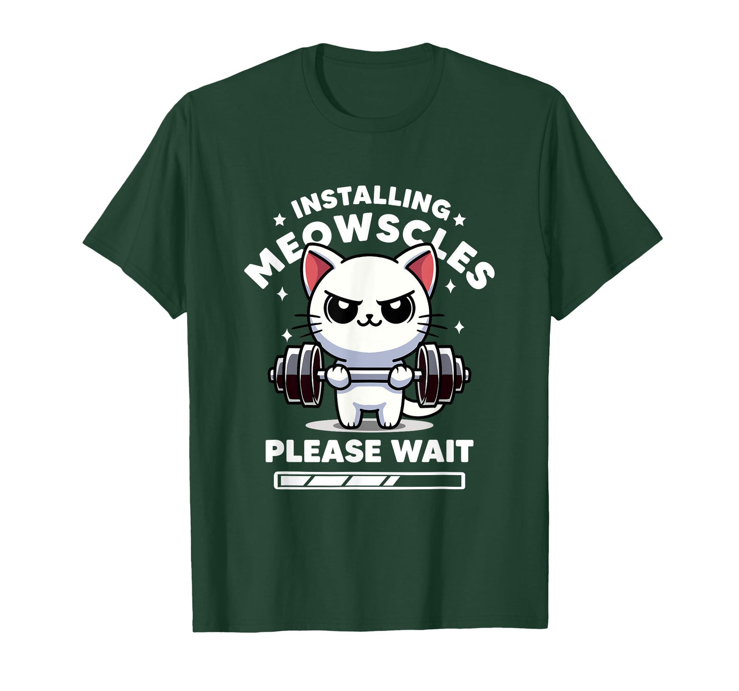 Installing Meowscles Please Wait Cat Funny Gym Quote Cat Men Women Kids T-Shirt