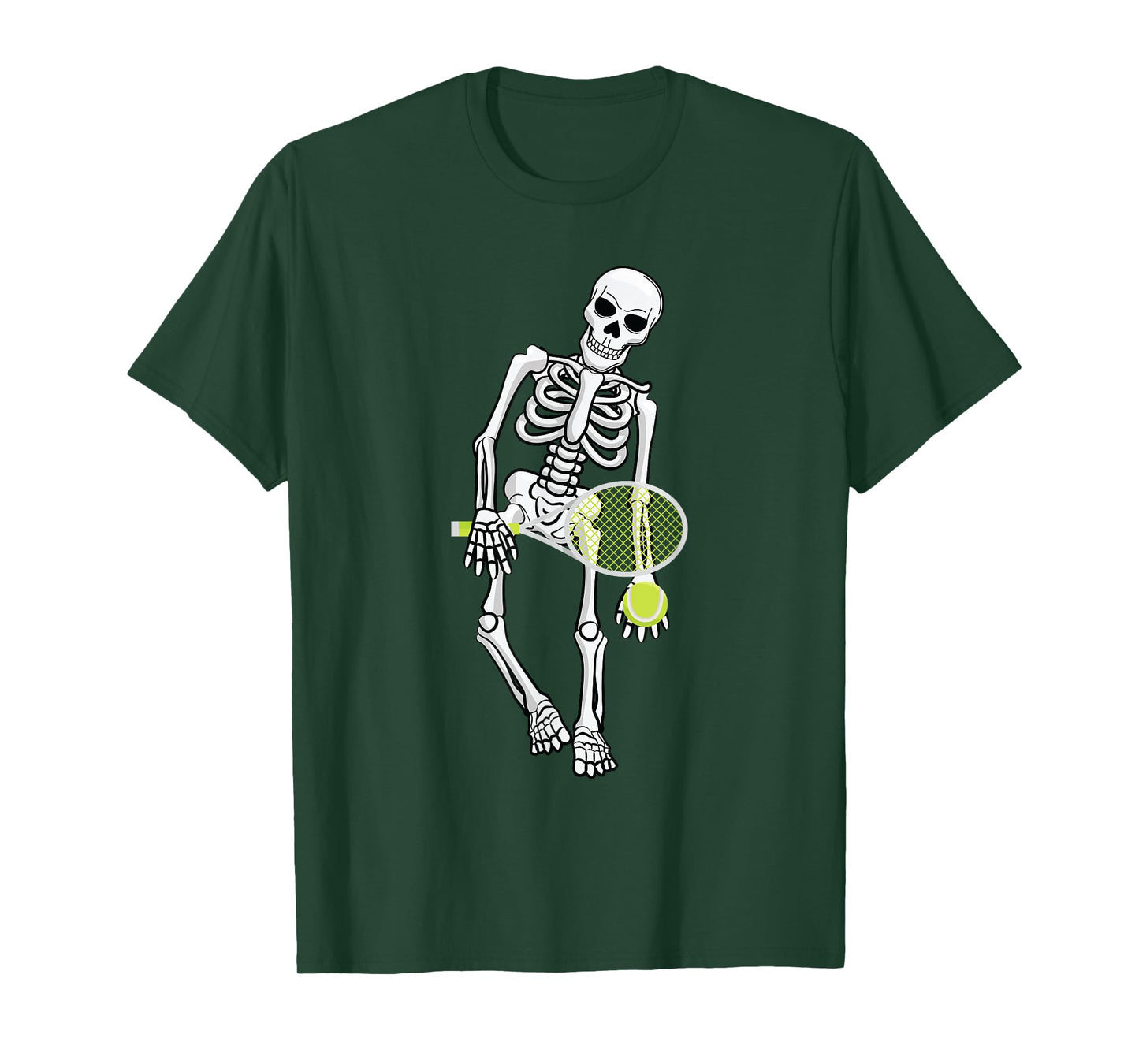 Skeleton Playing Tennis Lazy Halloween Costume Funny Sport T-Shirt