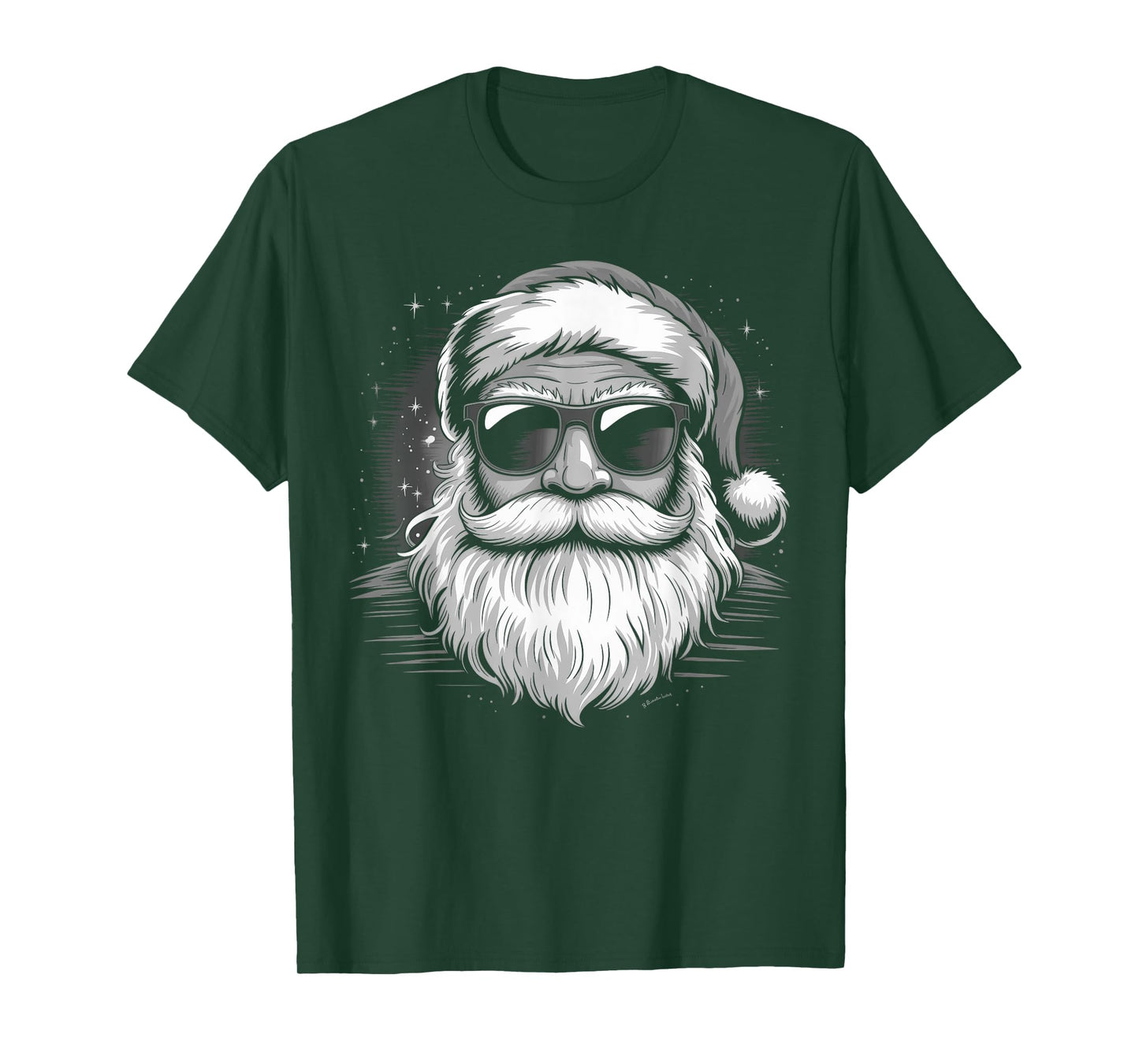 Funny Cool Santa Face Hipster with Beard & Glasses Christmas T-Shirt