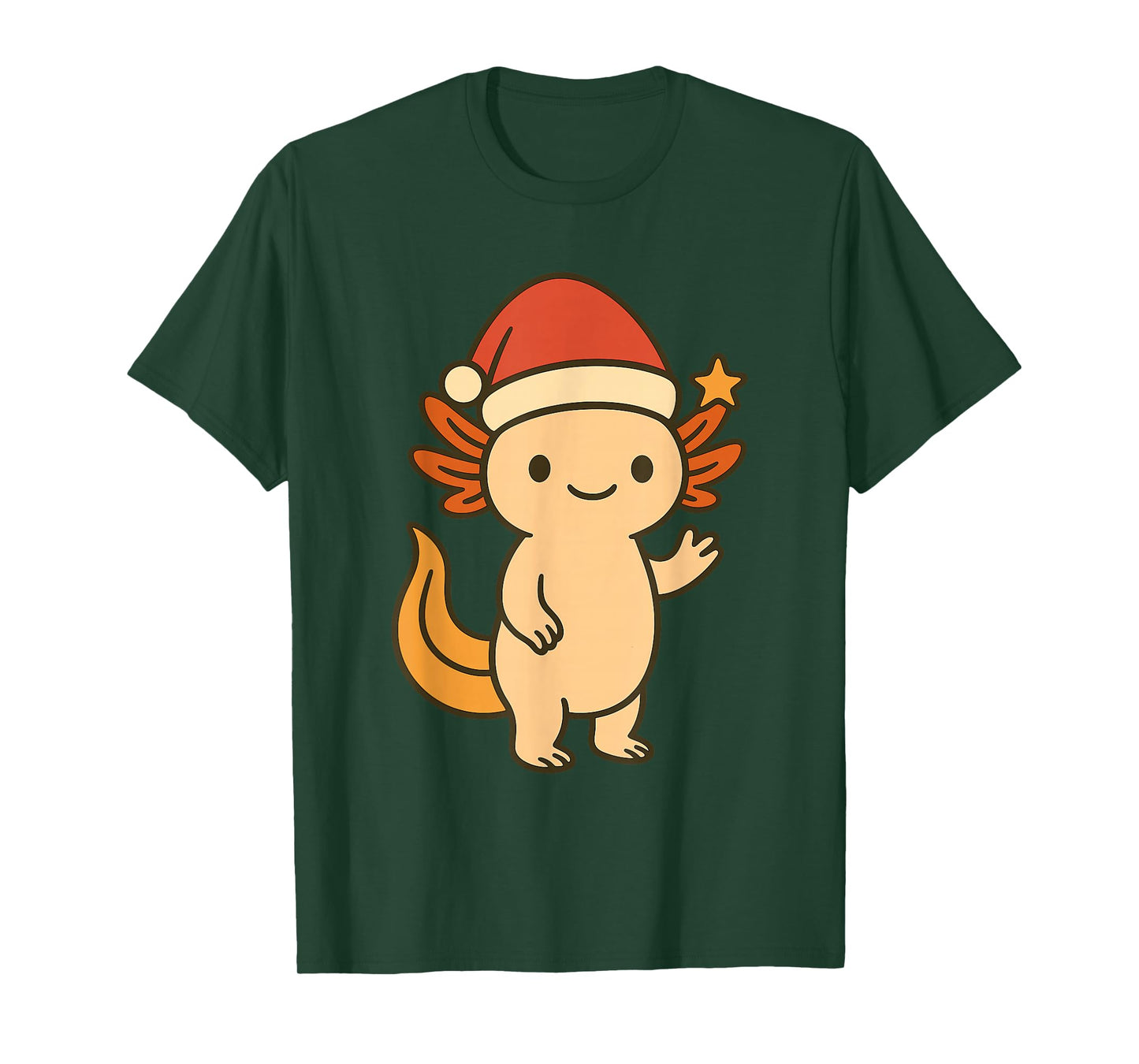 Cute Christmas Axolotl with Santa Hat and Star T-Shirt