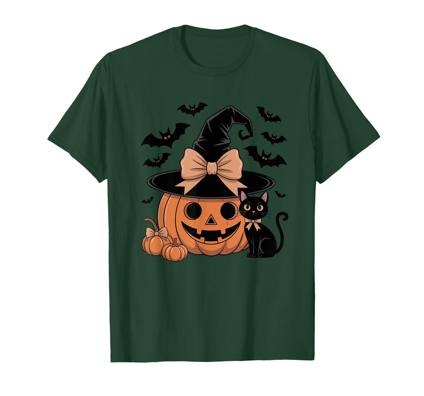 Fall Season Pumpkin Witch Hat Bow Halloween T-Shirt