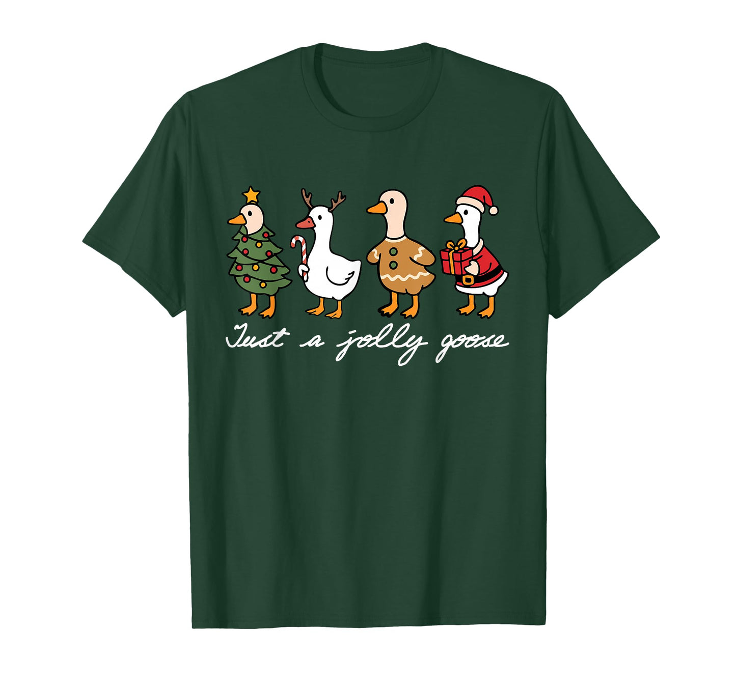 Funny Just A Jolly Goose Silly Duck Santa Reindeer Christmas T-Shirt