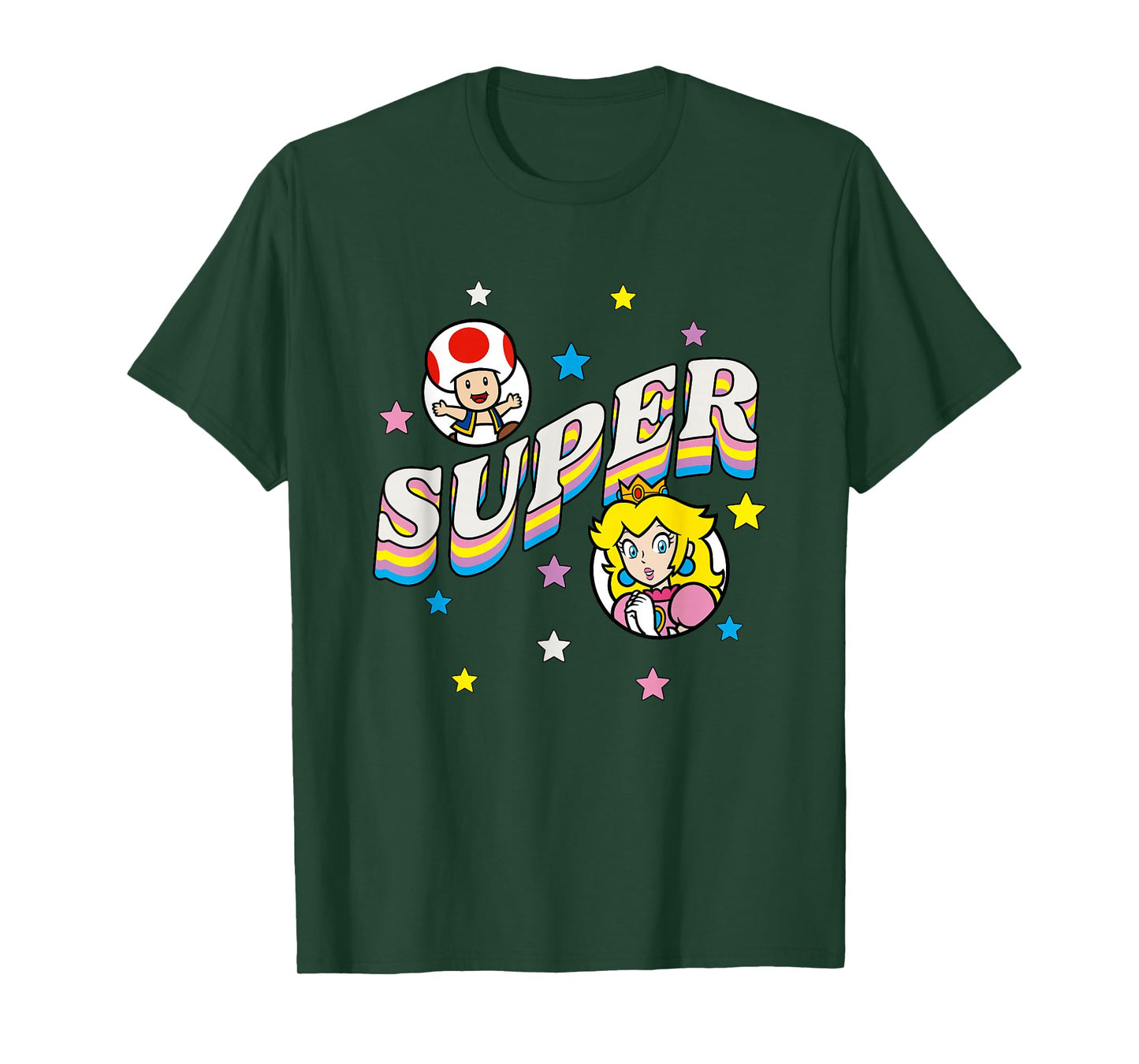 Super Mario Bros Princess Peach & Toad Super Star Text T-Shirt
