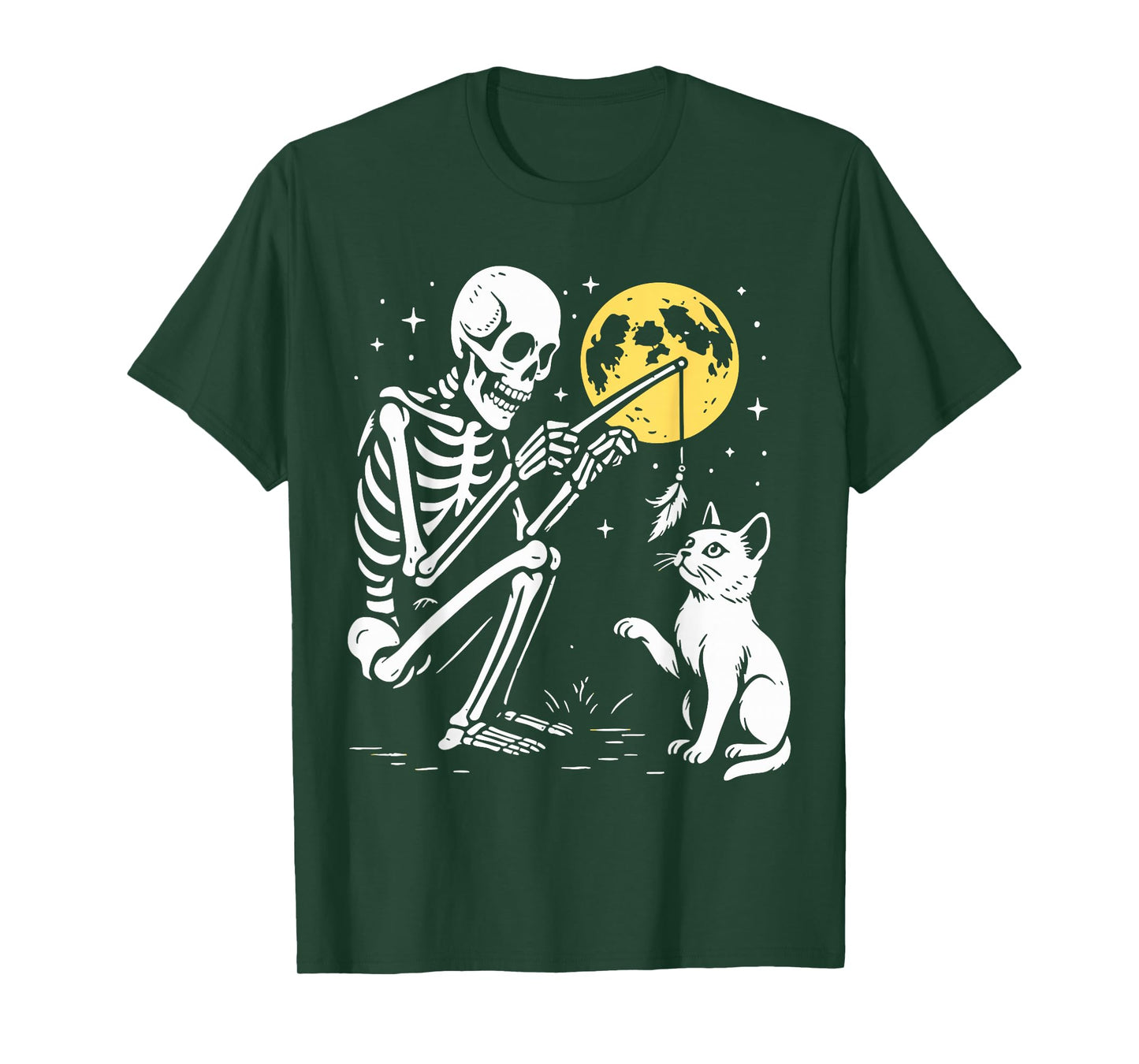 Funny Cute Skeleton Cat Moon Night Halloween Matching Tee T-Shirt