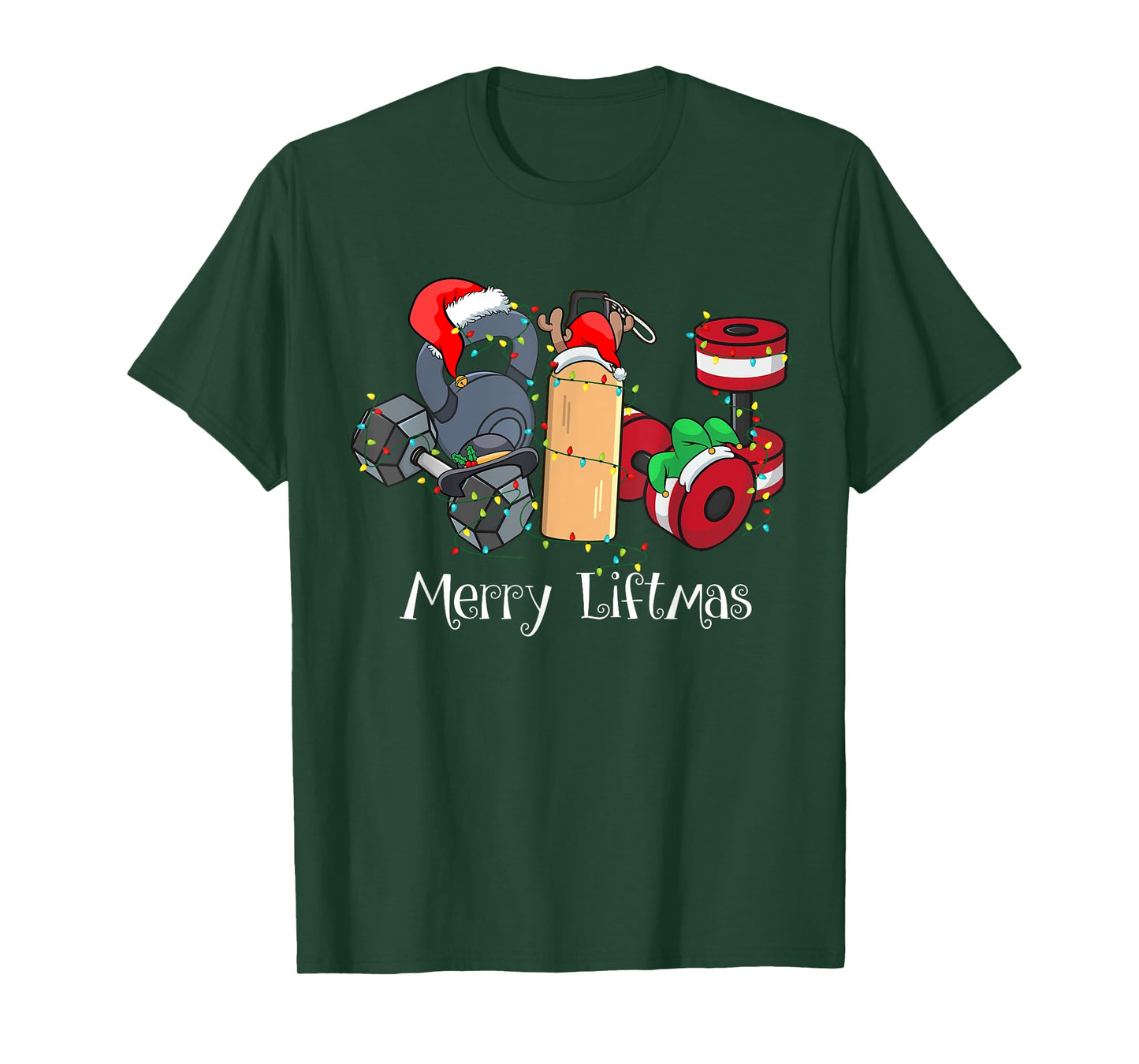 Merry Liftmas Christmas Gym Workout Kettlebell Weightlifting T-Shirt