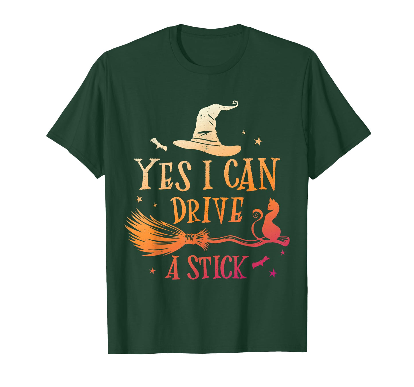 Yes I Can Drive A Stick Funny Halloween Spooky Witch Cat Mom T-Shirt