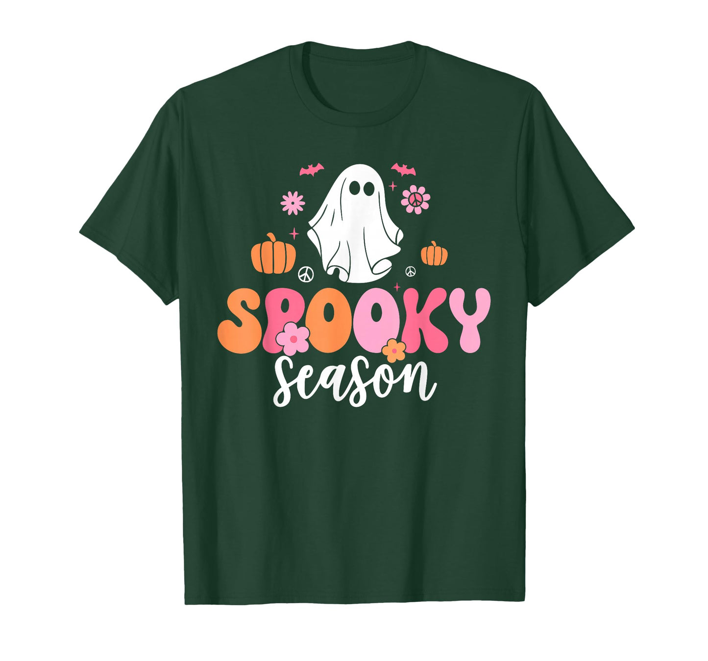 Groovy Spooky Season Retro Ghost Holding Pumpkin Halloween T-Shirt