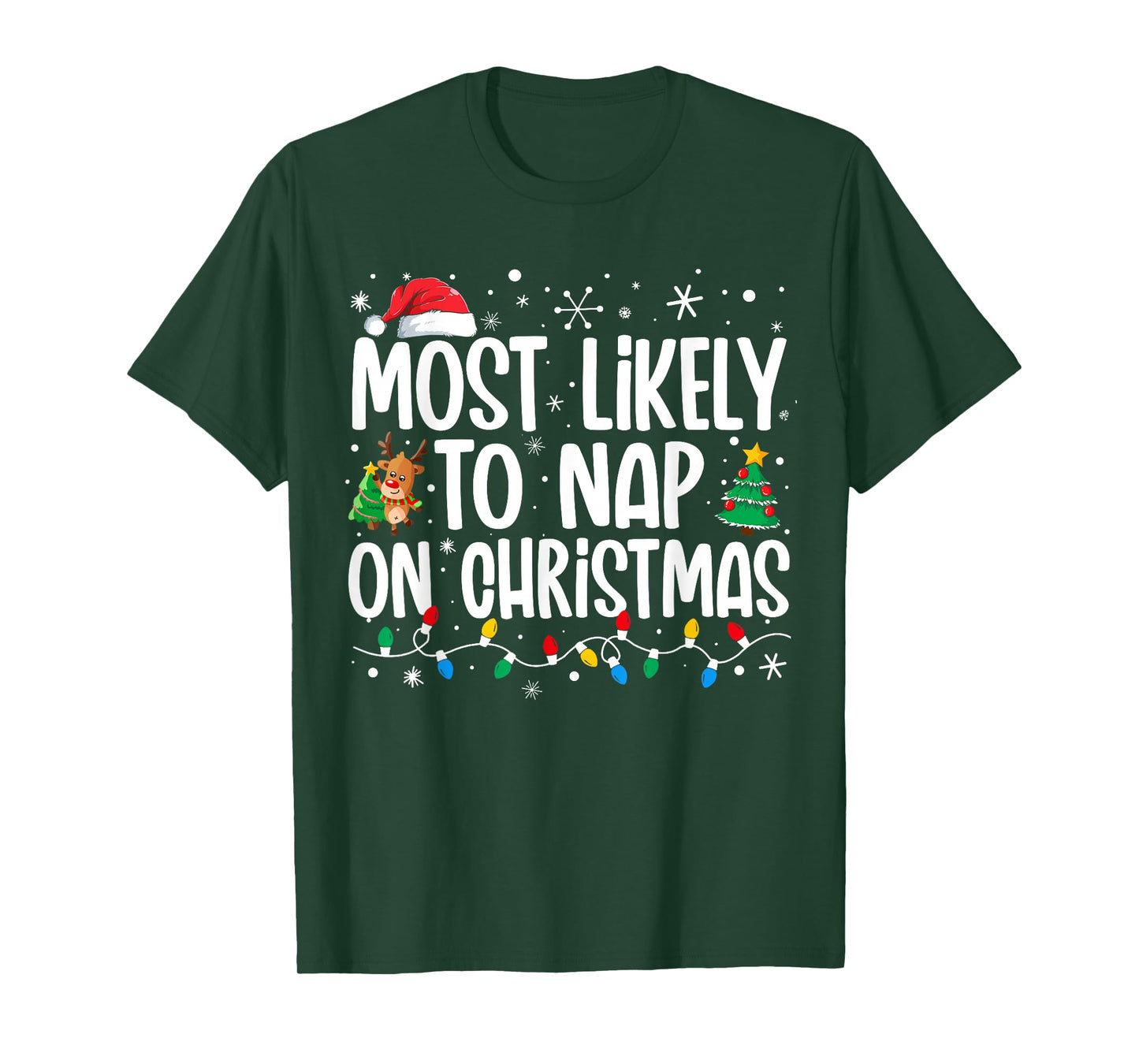 Most Likely To Nap On Christmas Family Funny Matching Xmas T-Shirt