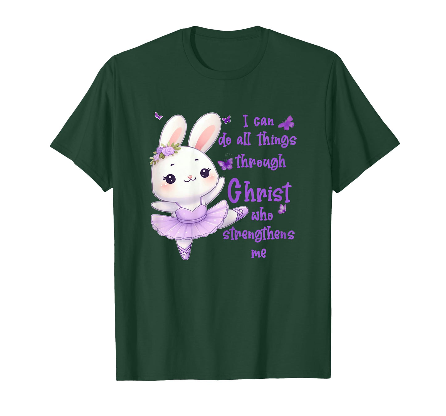 Kids I Can Do All Things Through Christ Ballerina Bunny T-Shirt