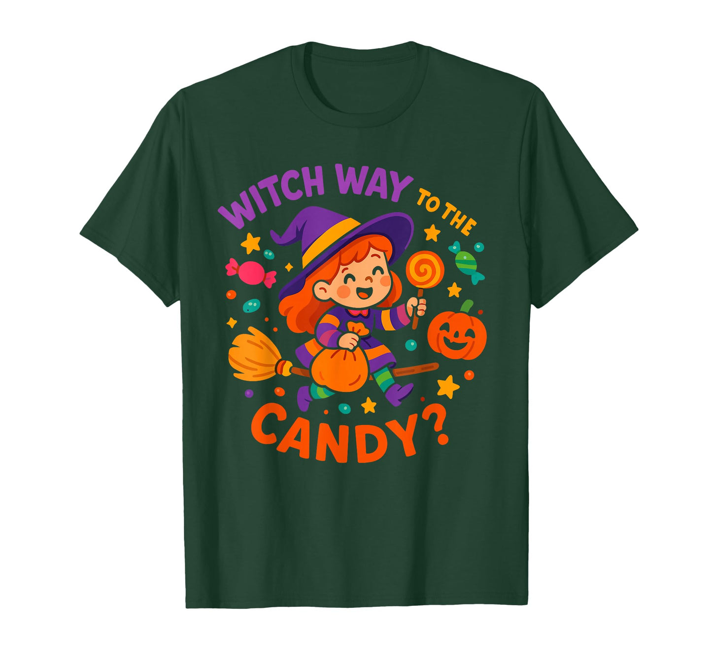 Witch Way to The Candy Kids Halloween Witch for Girls T-Shirt