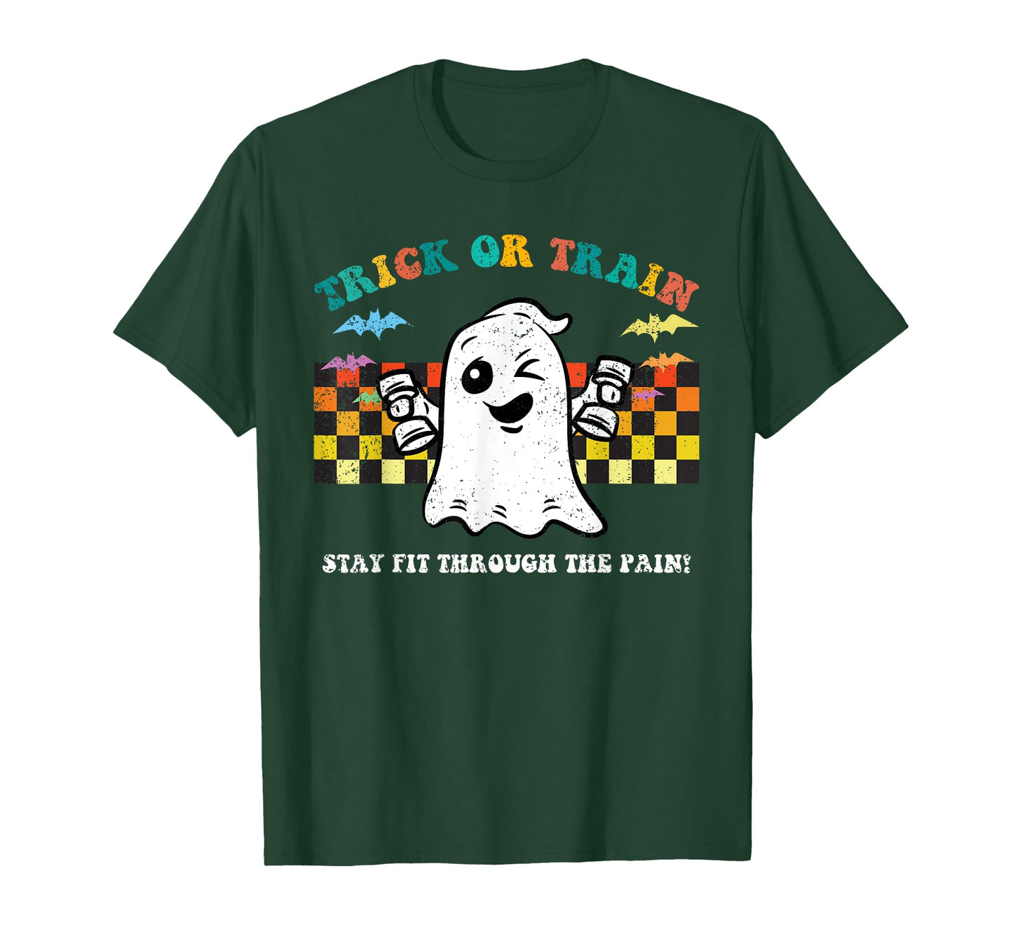 Trick Or Train Ghost Halloween Costume Fitnes Gym Workout T-Shirt