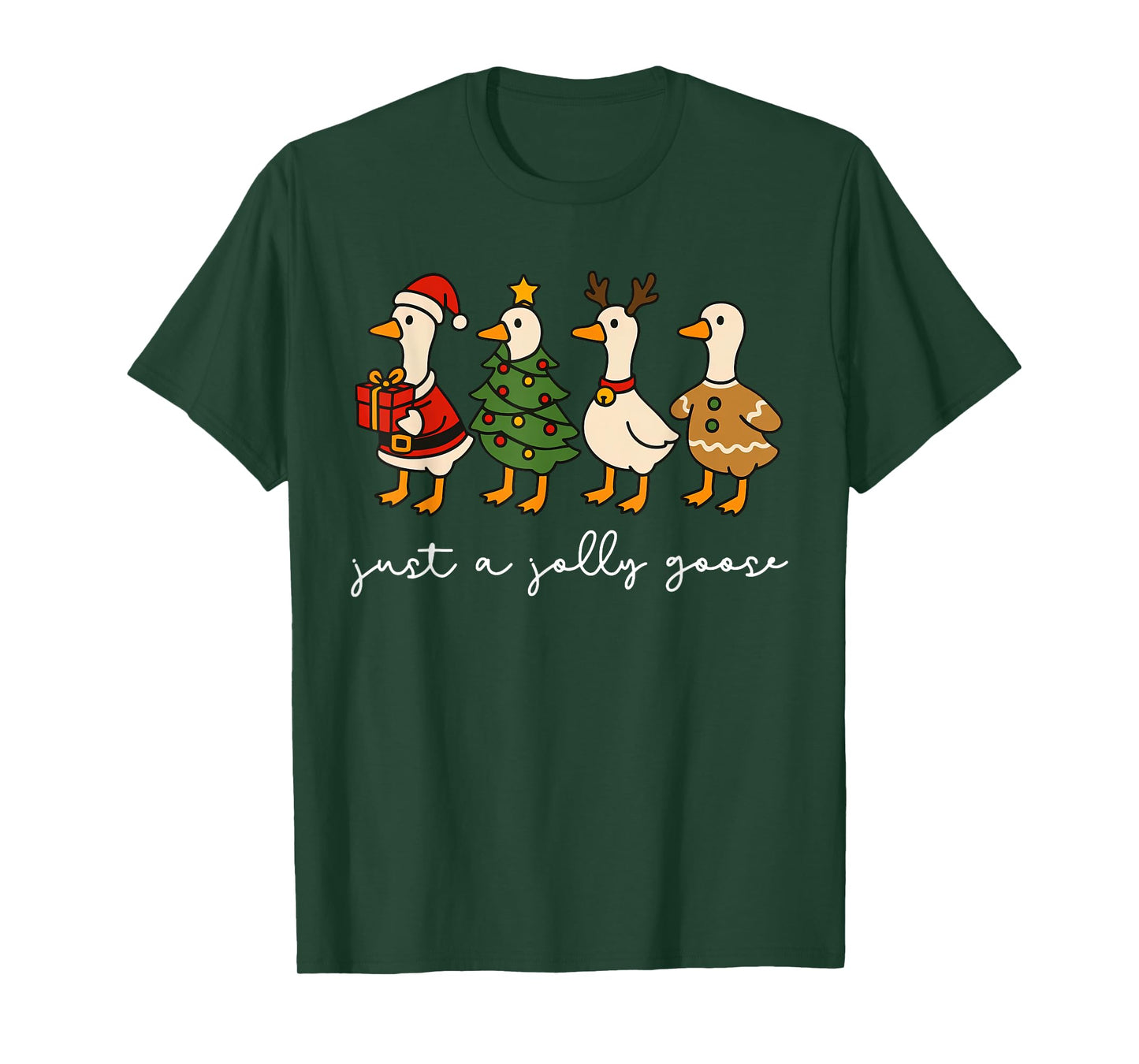 Just A Jolly Goose Funny Goose Santa Reindeer Cute Christmas T-Shirt