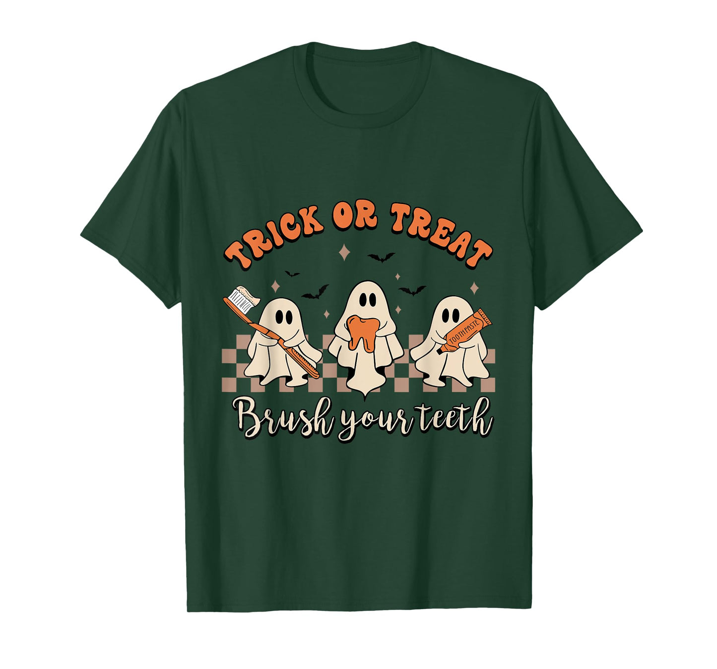 Trick Or Treat Brush Your Teeth Retro Halloween Cute Dentist T-Shirt