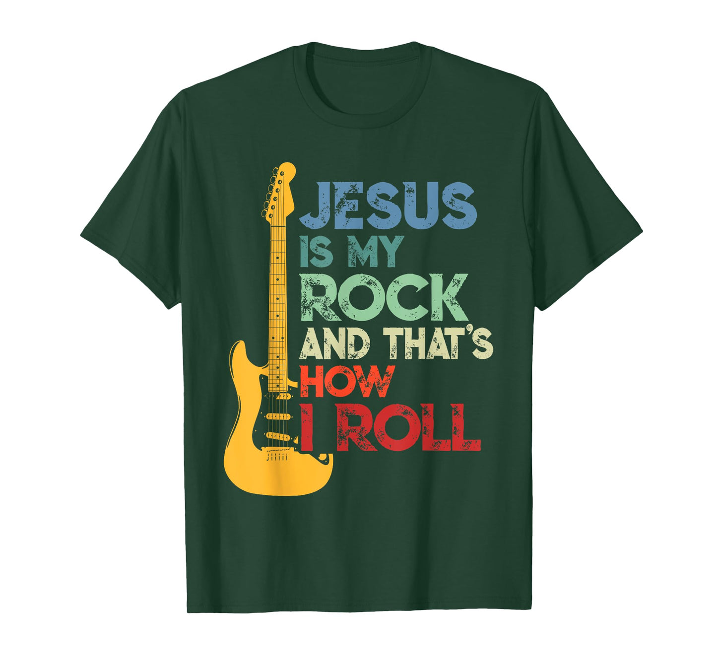 Jesus Is My Rock And That Is How I Roll Christian Guitar T-Shirt