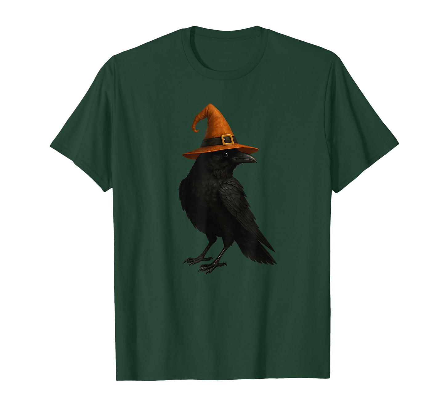 Cute Raven Crow with Witch Hat Spooky Halloween Bird Design T-Shirt