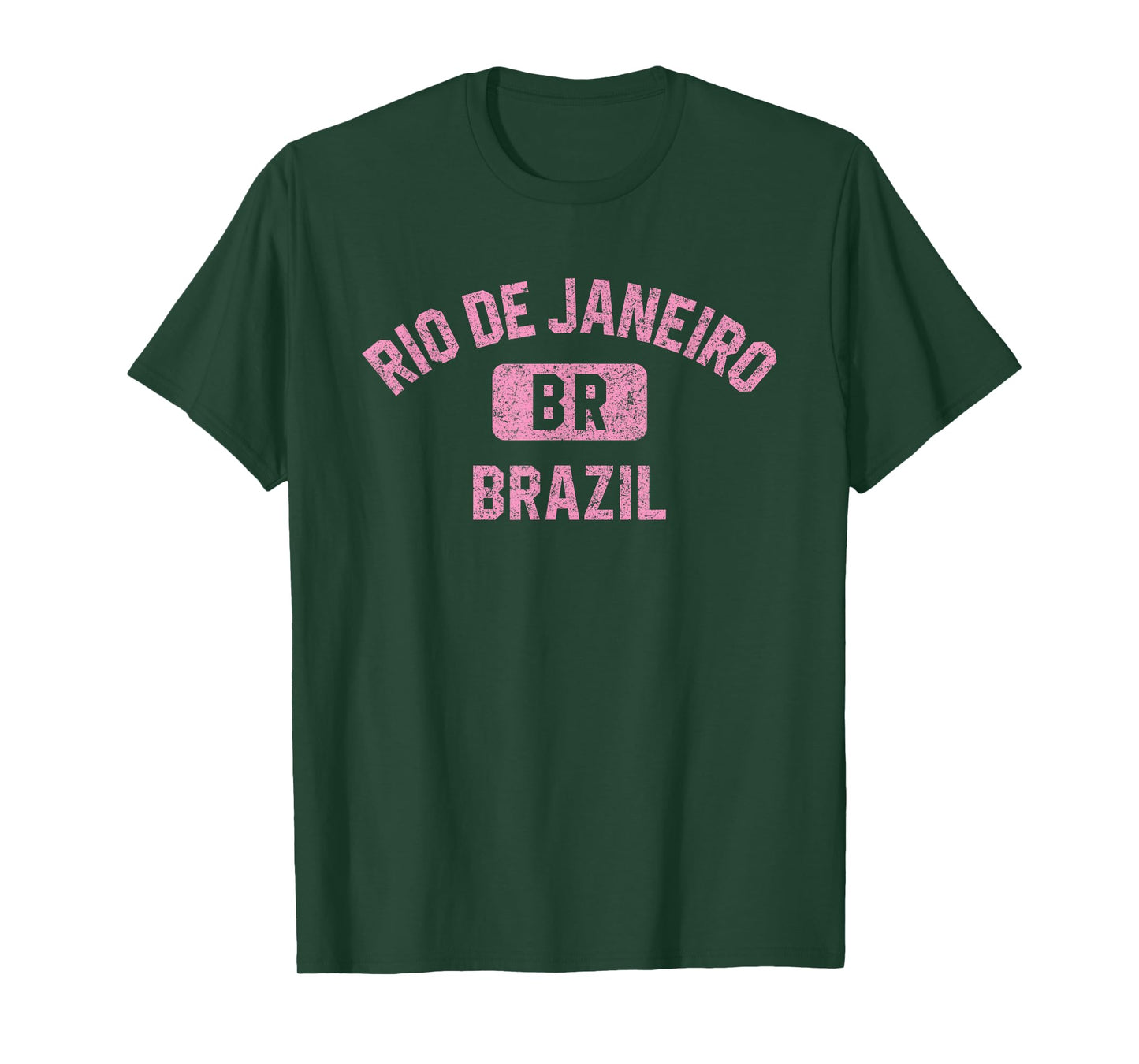 Rio de Janeiro Brazil Gym Style Distressed Pink Print T-Shirt