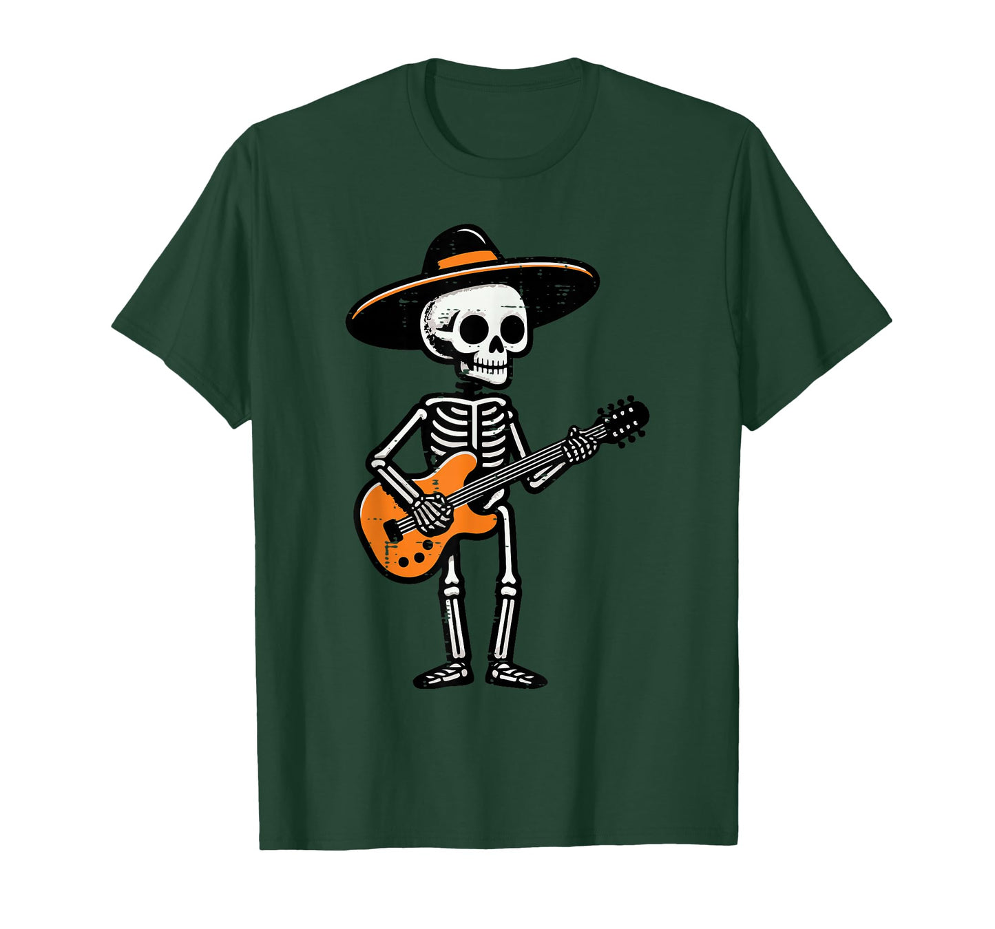 Halloween Skeleton Hat Guitar Rock Costume Men Boys Kids T-Shirt