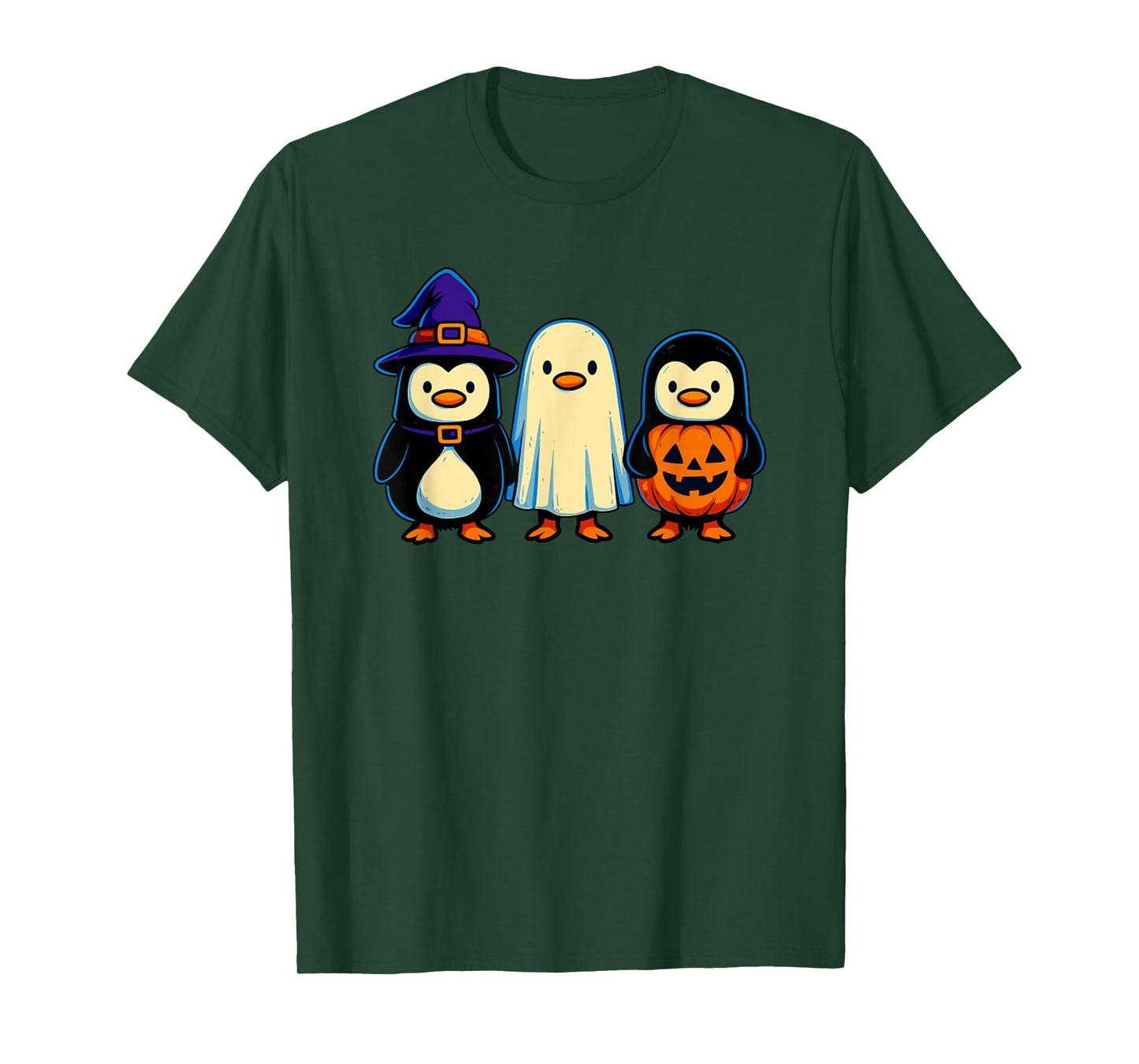 Funny Penguin Witch Ghost Pumpkin Funny Halloween T-Shirt