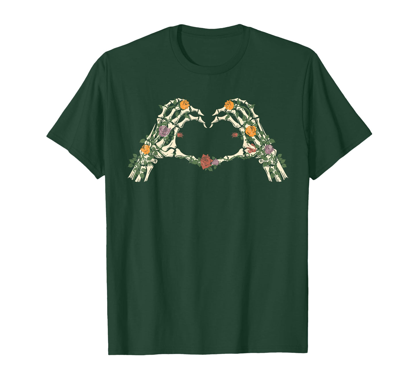Skeleton Hands Heart Floral Sign Retro Halloween Women Girl T-Shirt