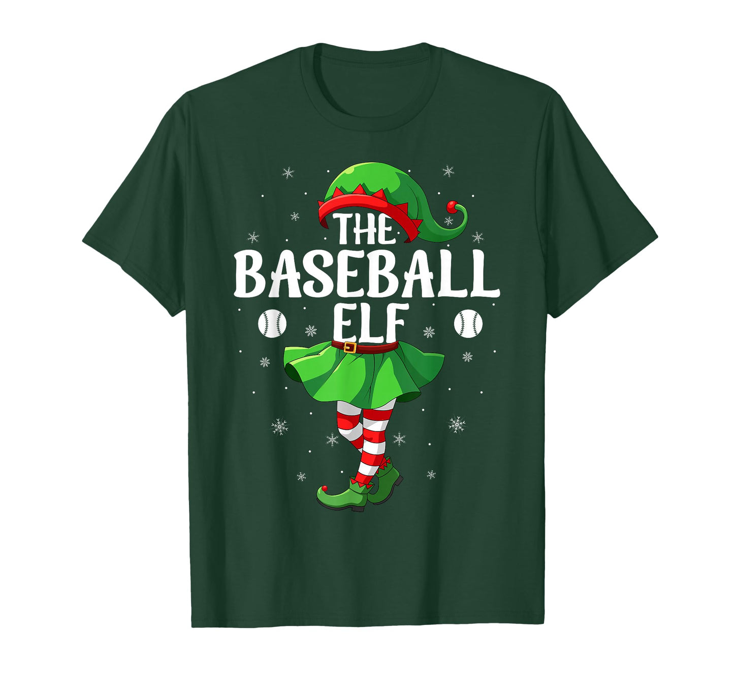 Baseball Elf Christmas Girls Women Elf Squad Xmas Family T-Shirt