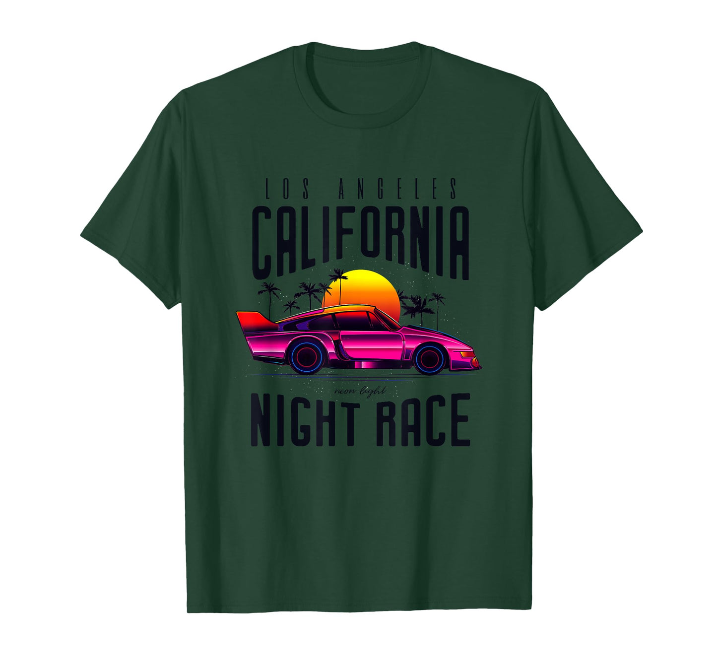 Vintage American California Night Race with Cars Graphic T-Shirt