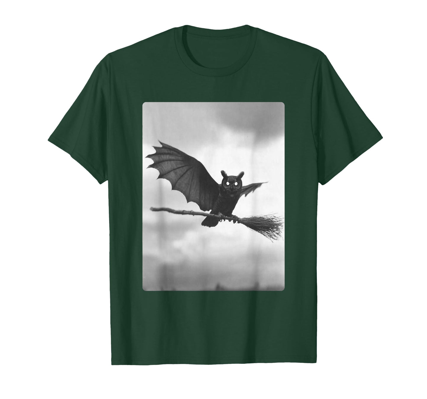 Gothic Owl Witch Broom Bat Wings Spooky Halloween Animal T-Shirt
