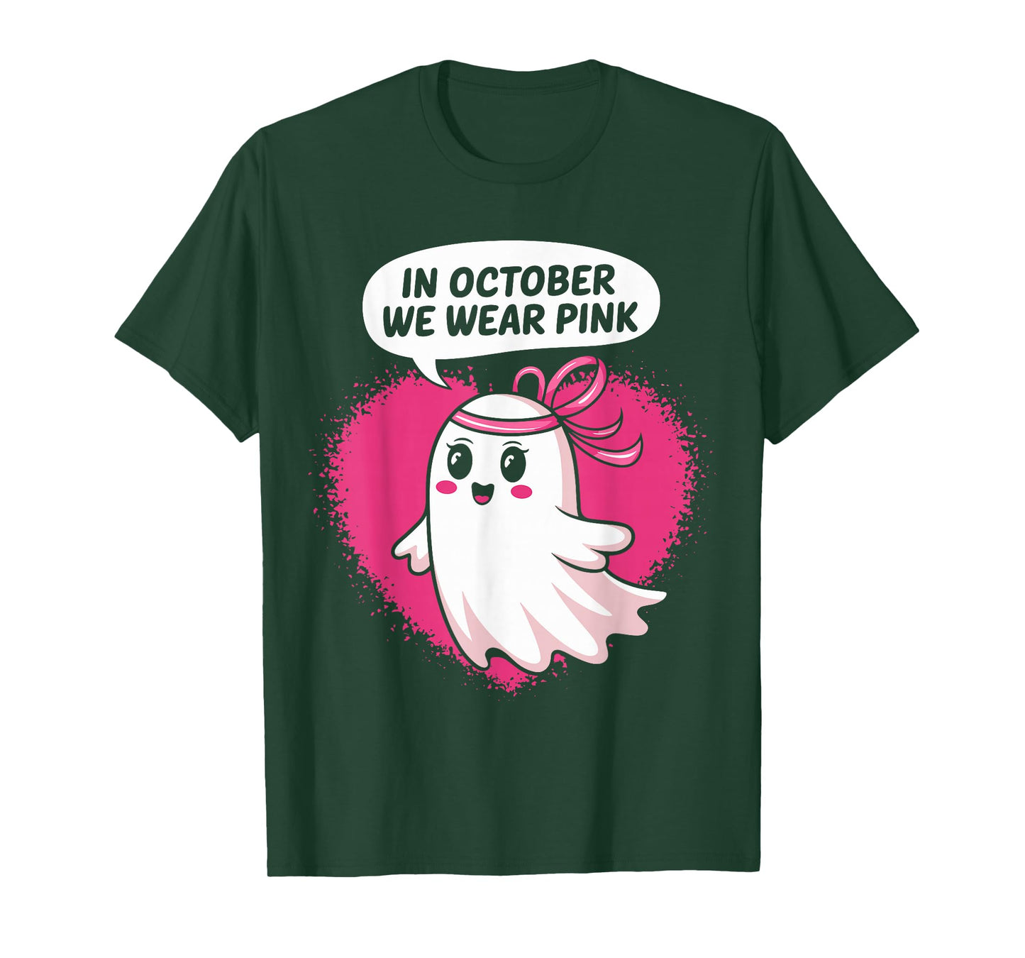in October We Wear Pink Ghost Witch Breast Cancer Awareness T-Shirt