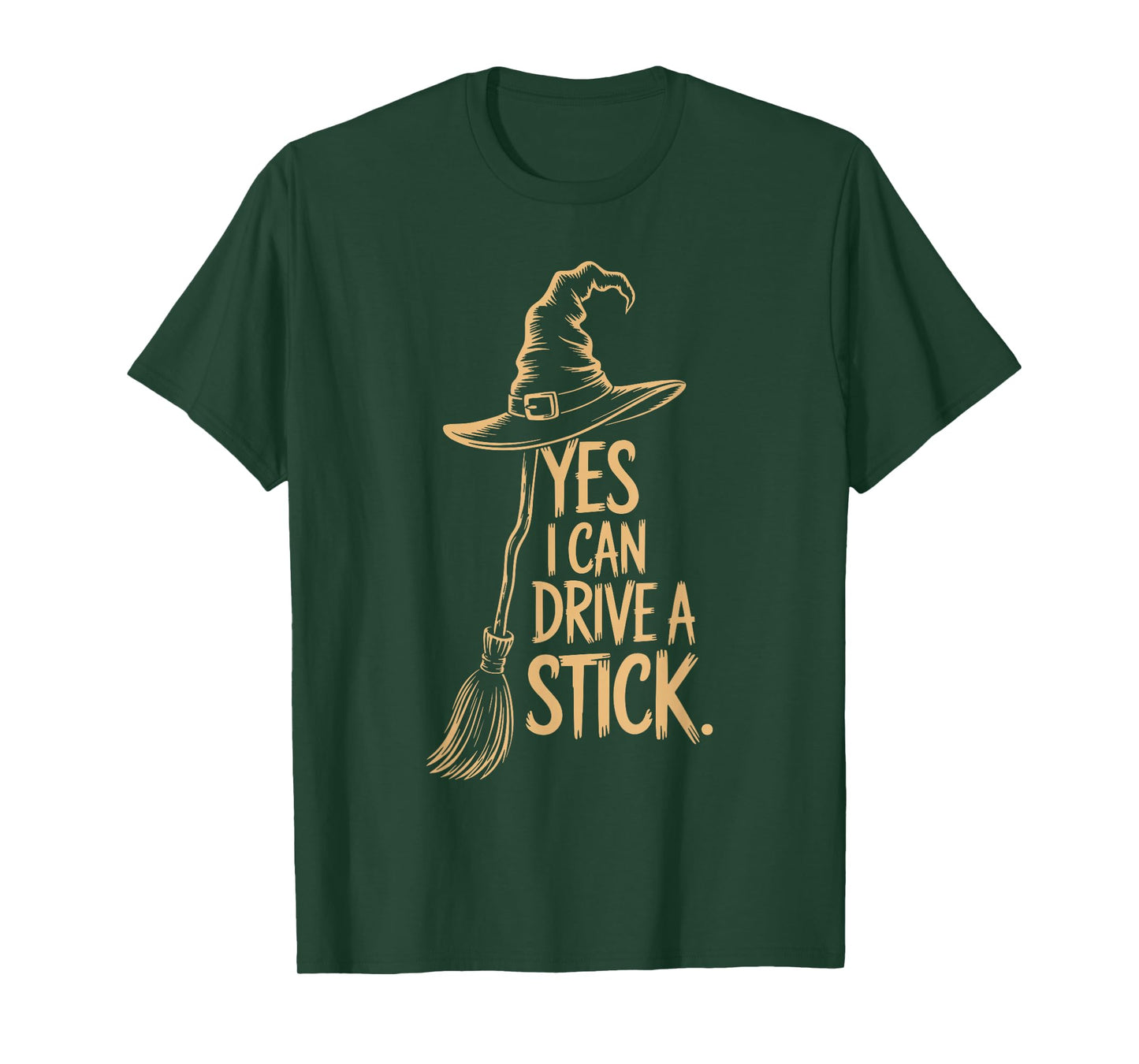 Yes I Can Drive A Stick Funny Halloween Spooky Witch T-Shirt