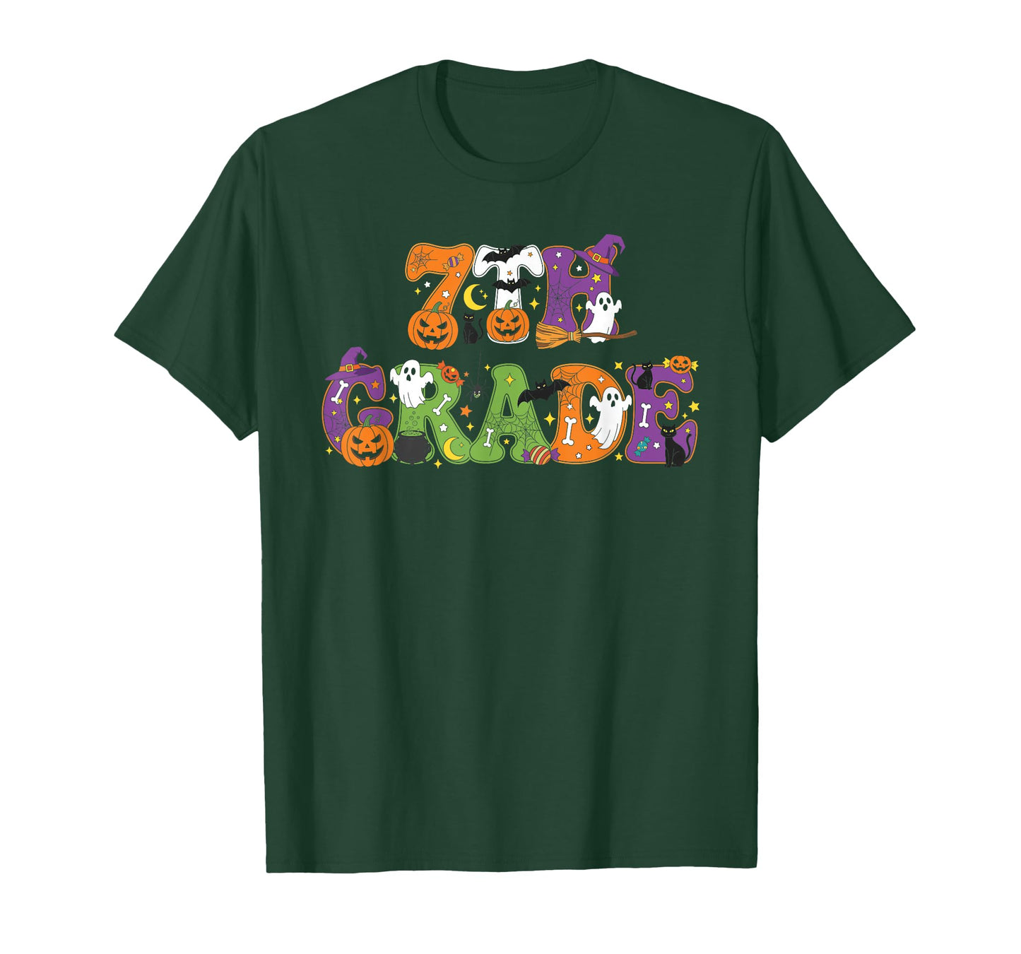 7th Grade Pumpkin Ghost Skeleton Halloween Kids Mens Womens T-Shirt