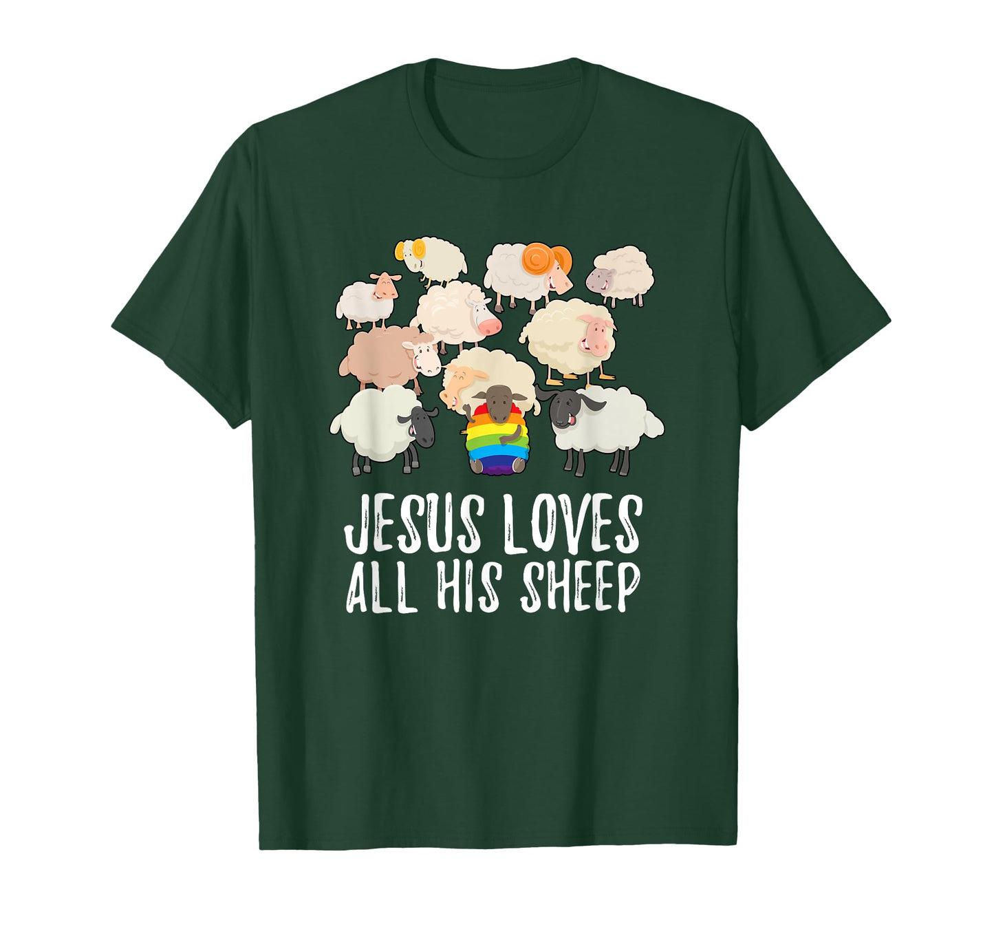 Rainbow Pride Gay Christian LGBTQ+ Jesus Loves All His Sheep T-Shirt