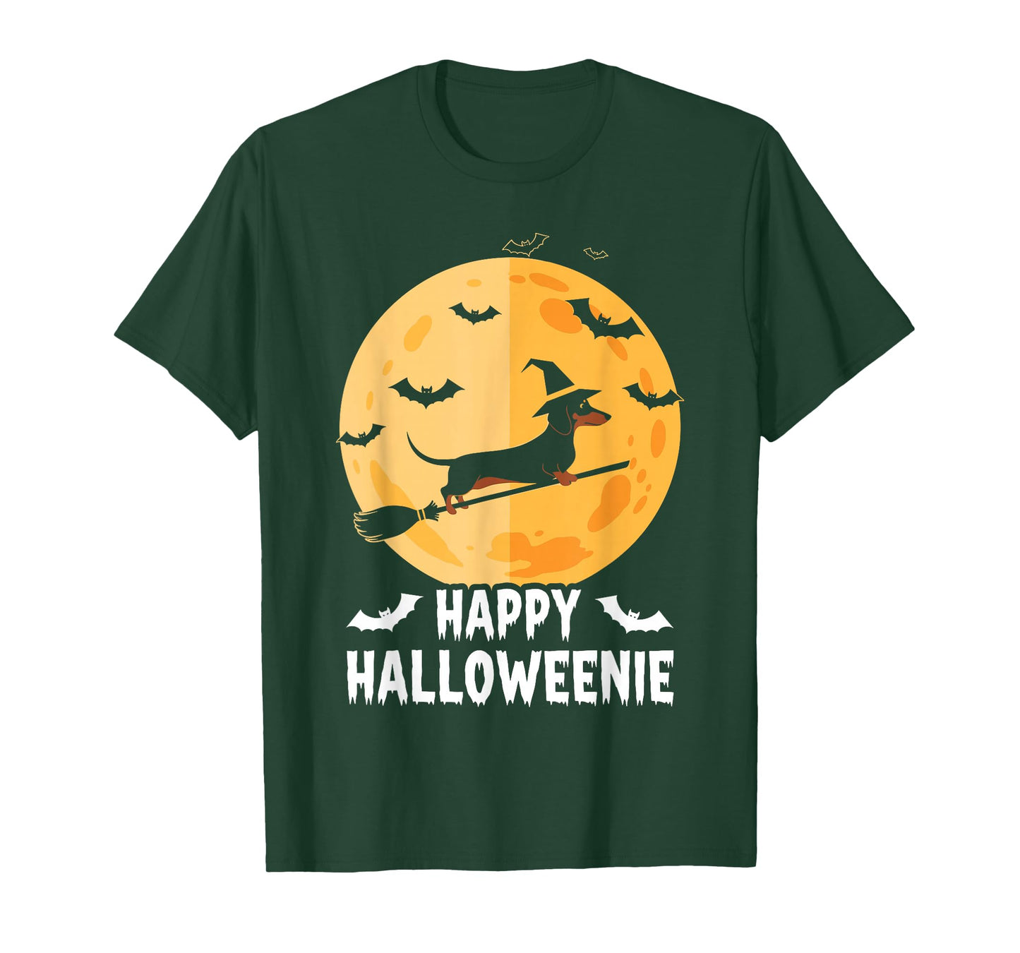 Happy Halloweenie Funny Halloween Dachshund Flying Witch T-Shirt
