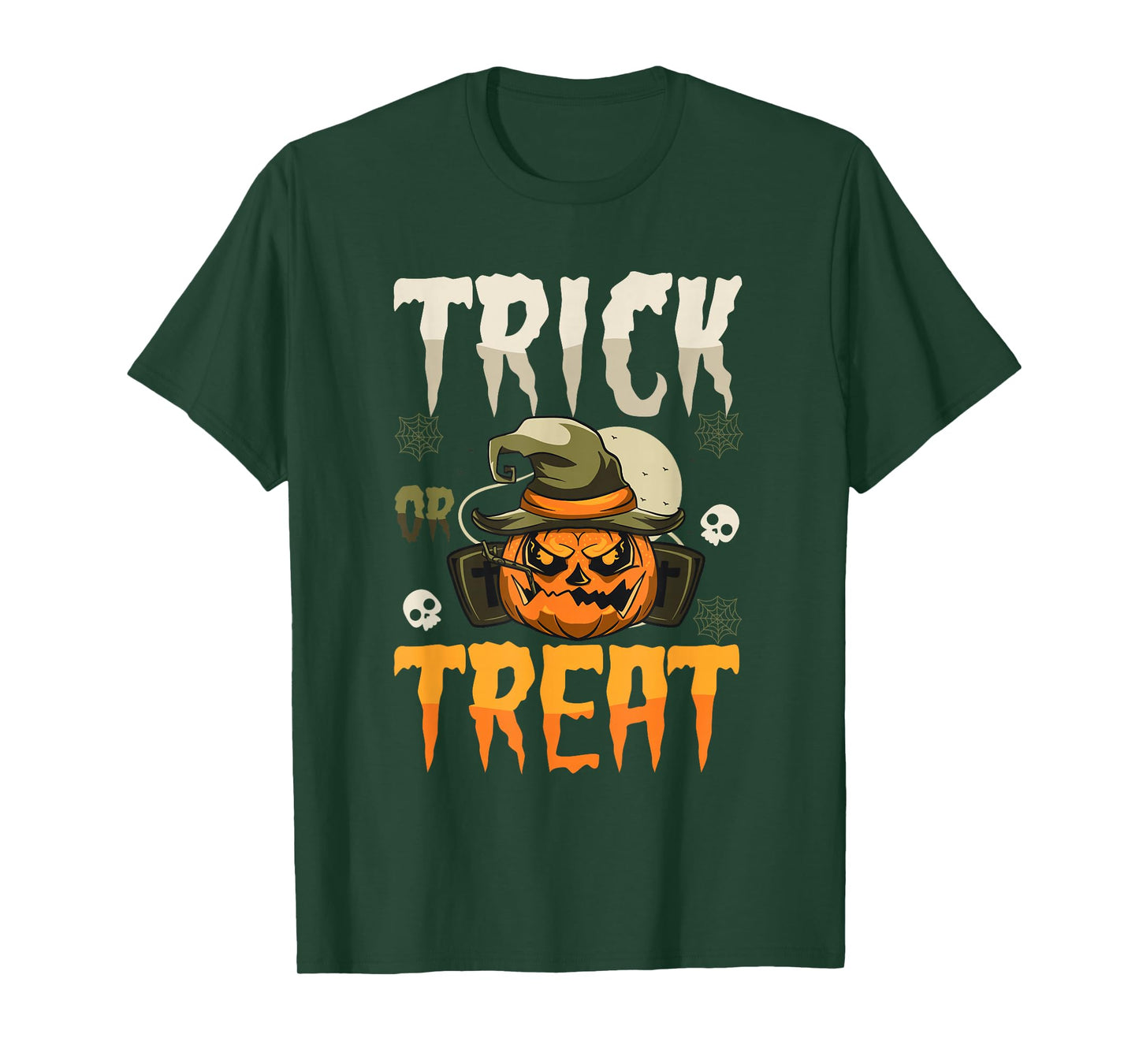 Scary Pumpkin Face Witch Hat Trick or Treat Halloween T-Shirt