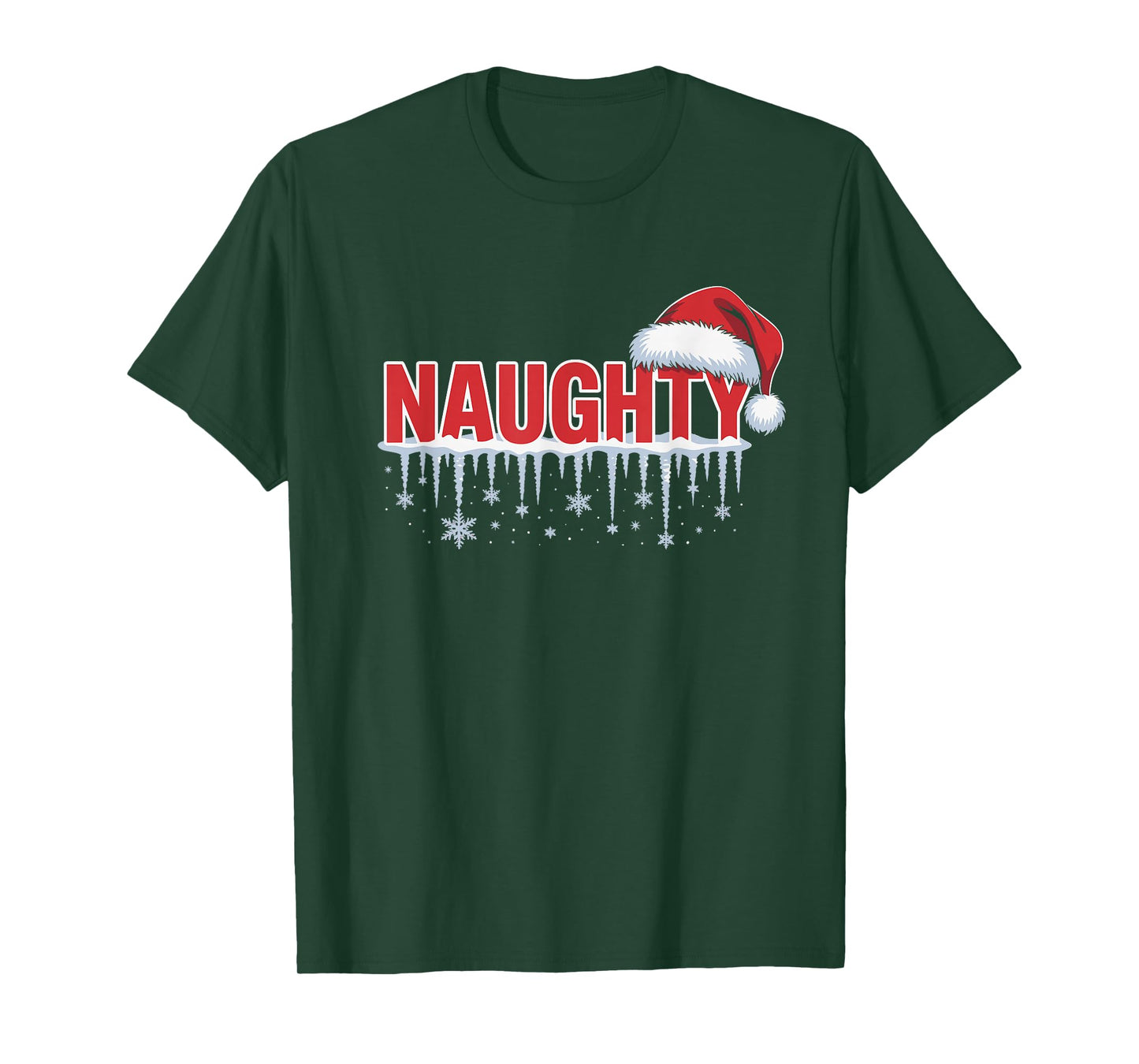 Naughty Matching Christmas Santa Hat Snowflakes Design T-Shirt