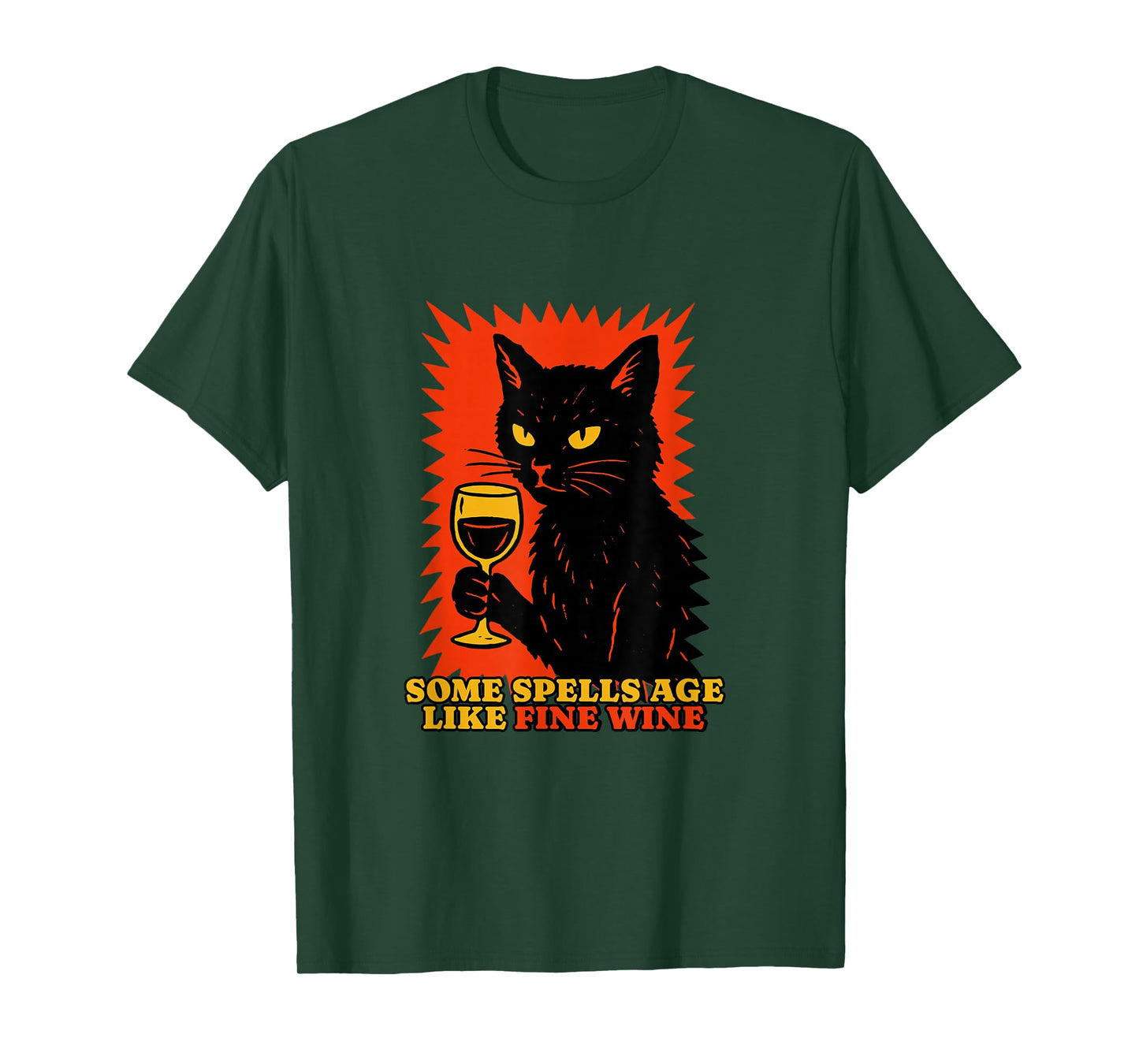 Vintage Witch Cat & Wine – “Some Spells Age Like Fine Wine” T-Shirt