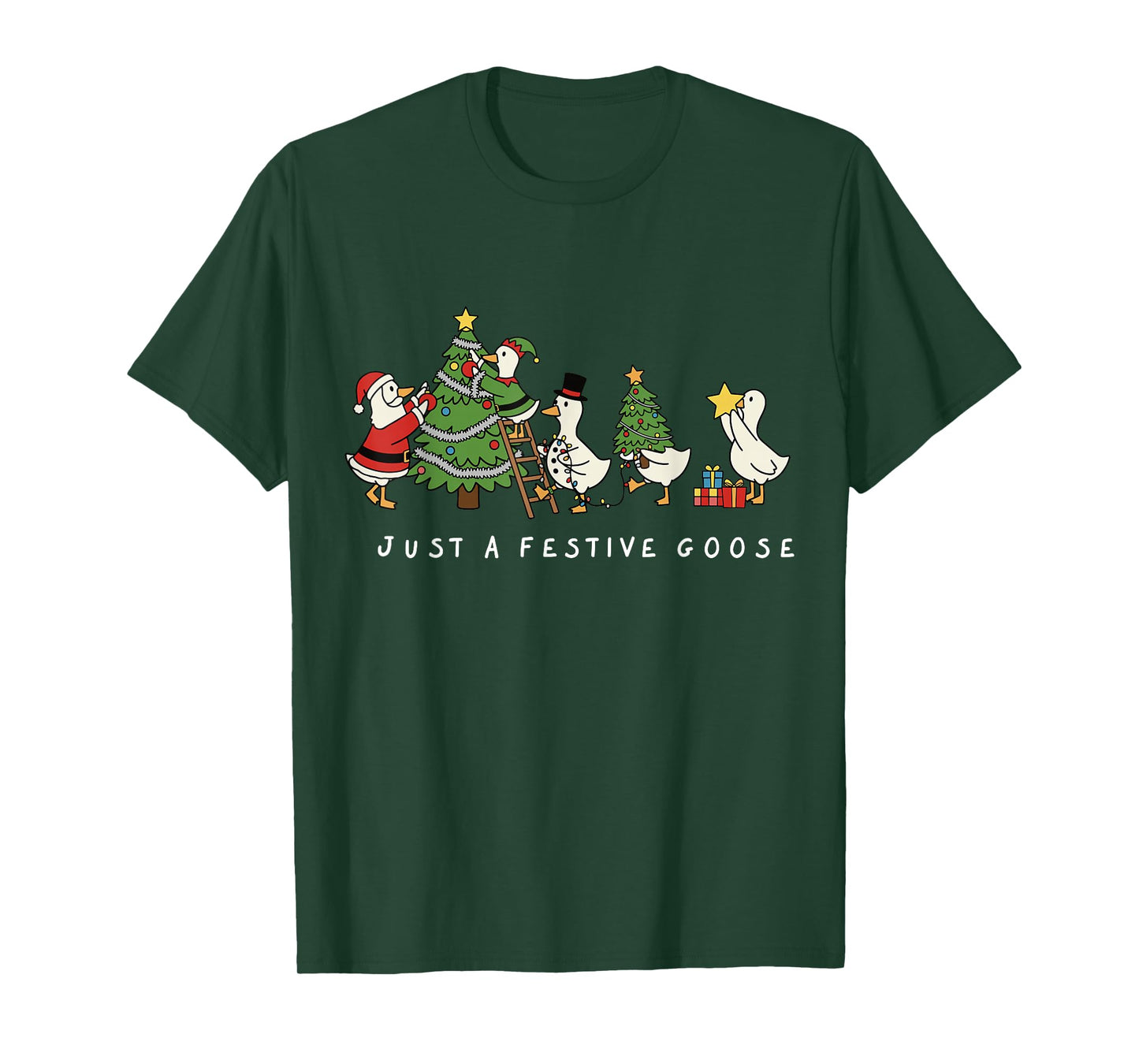 Just a Festive Goose Christmas Holiday Crew T-Shirt