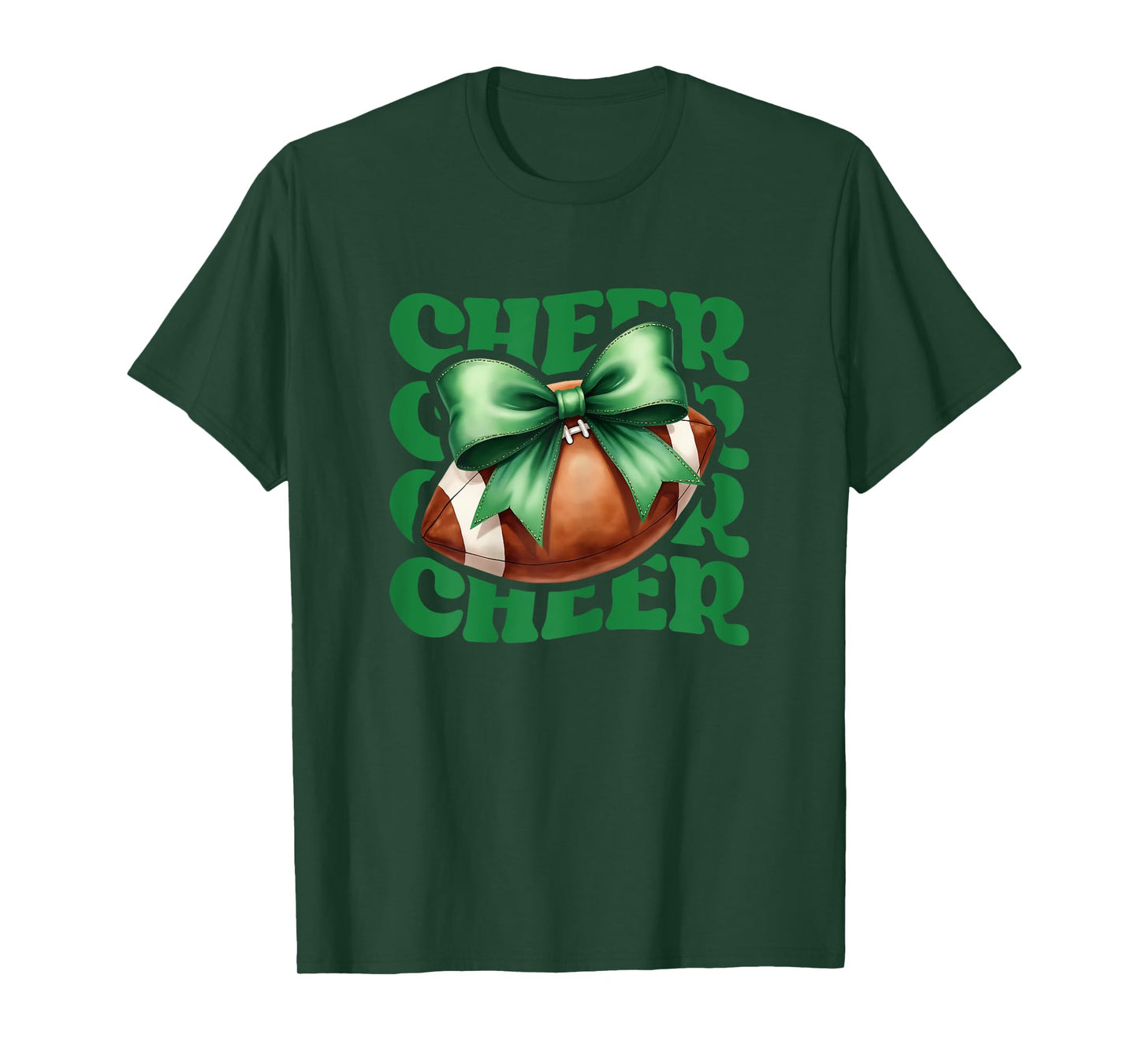 Game Day Green Cheerleader Mom Croquette Bow Football Cheer T-Shirt