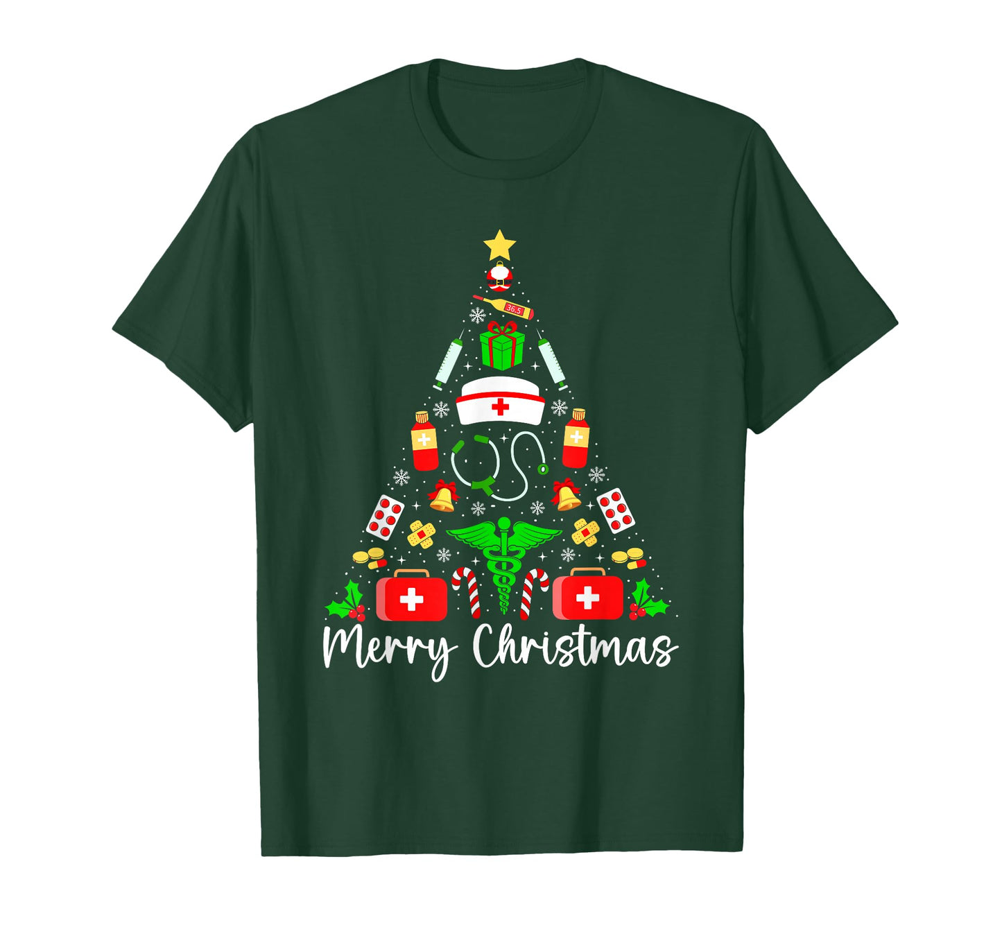 Merry Christmas Nurse Tree Funny Xmas Scrub Nursing Women T-Shirt