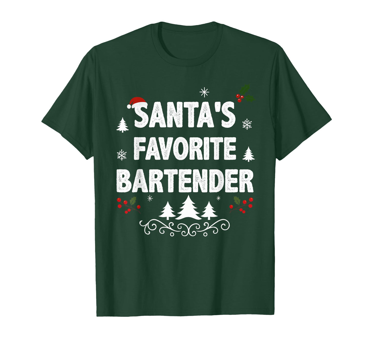 Santa's Favorite Bartender Funny Holiday Christmas Pajamas T-Shirt