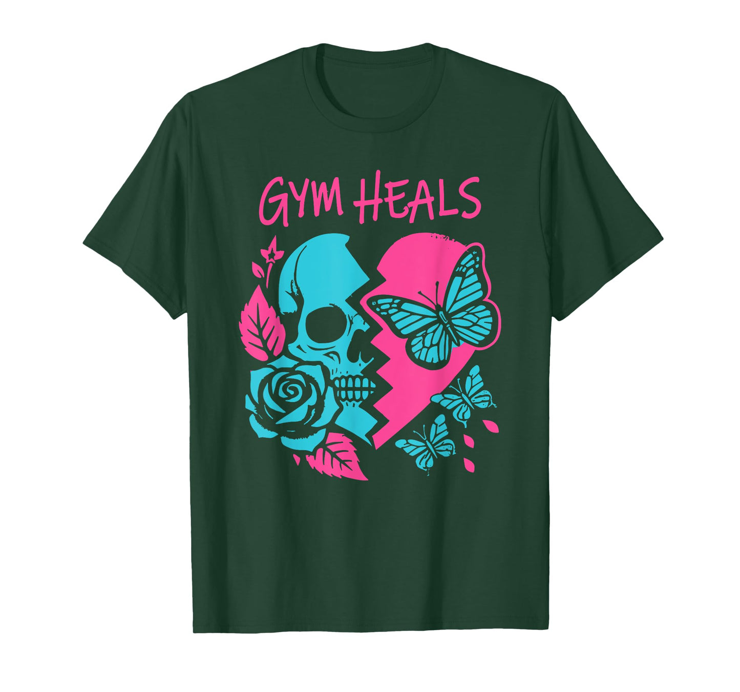 gym heals retro skull broken heart print motivation workout T-Shirt