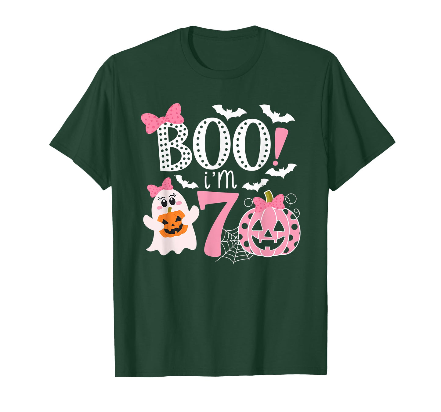 Boo I'm Seven Ghost Seventh 7th Birthday Halloween Girls T-Shirt