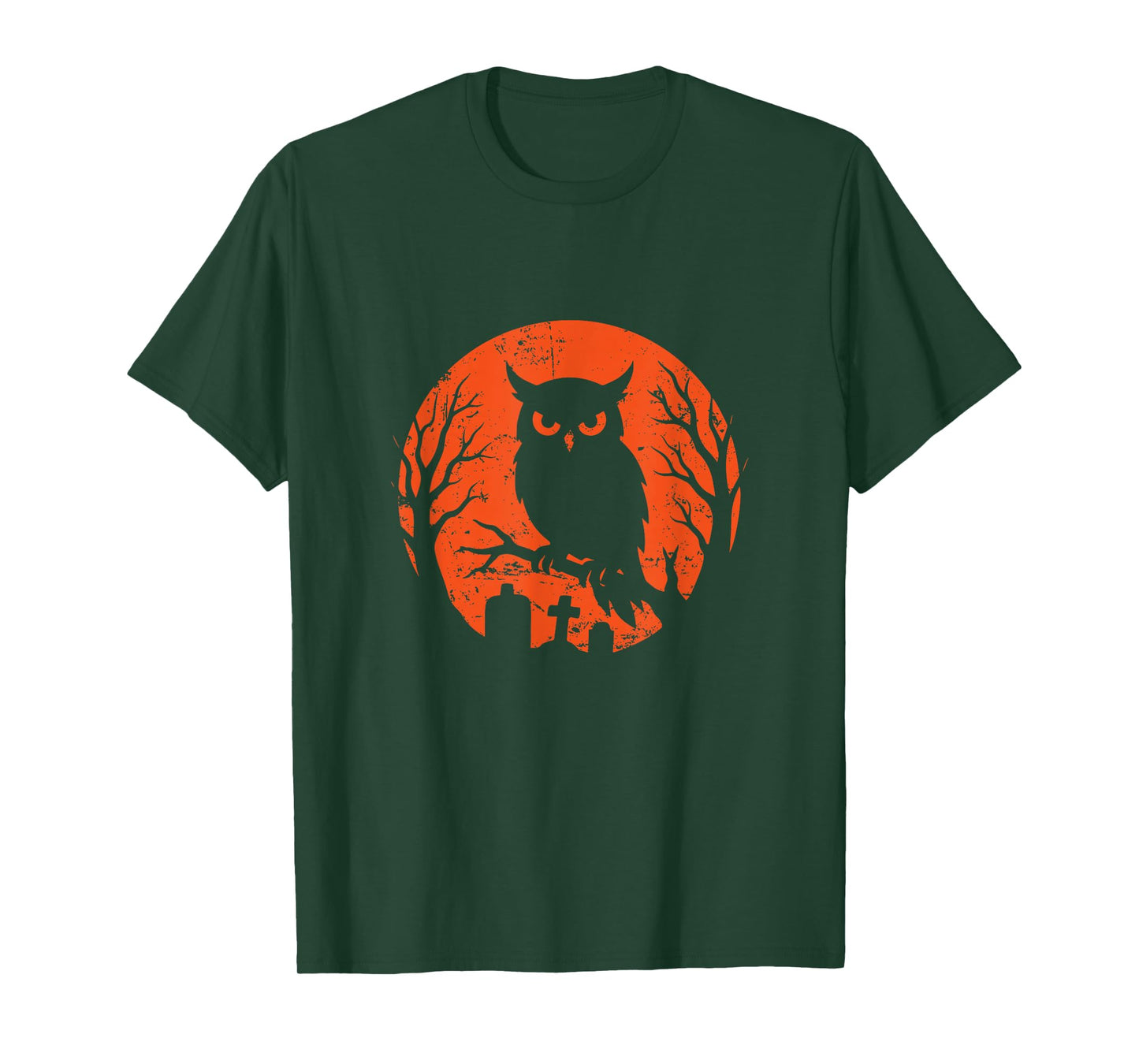 Owl on Branch Halloween Moon T-Shirt